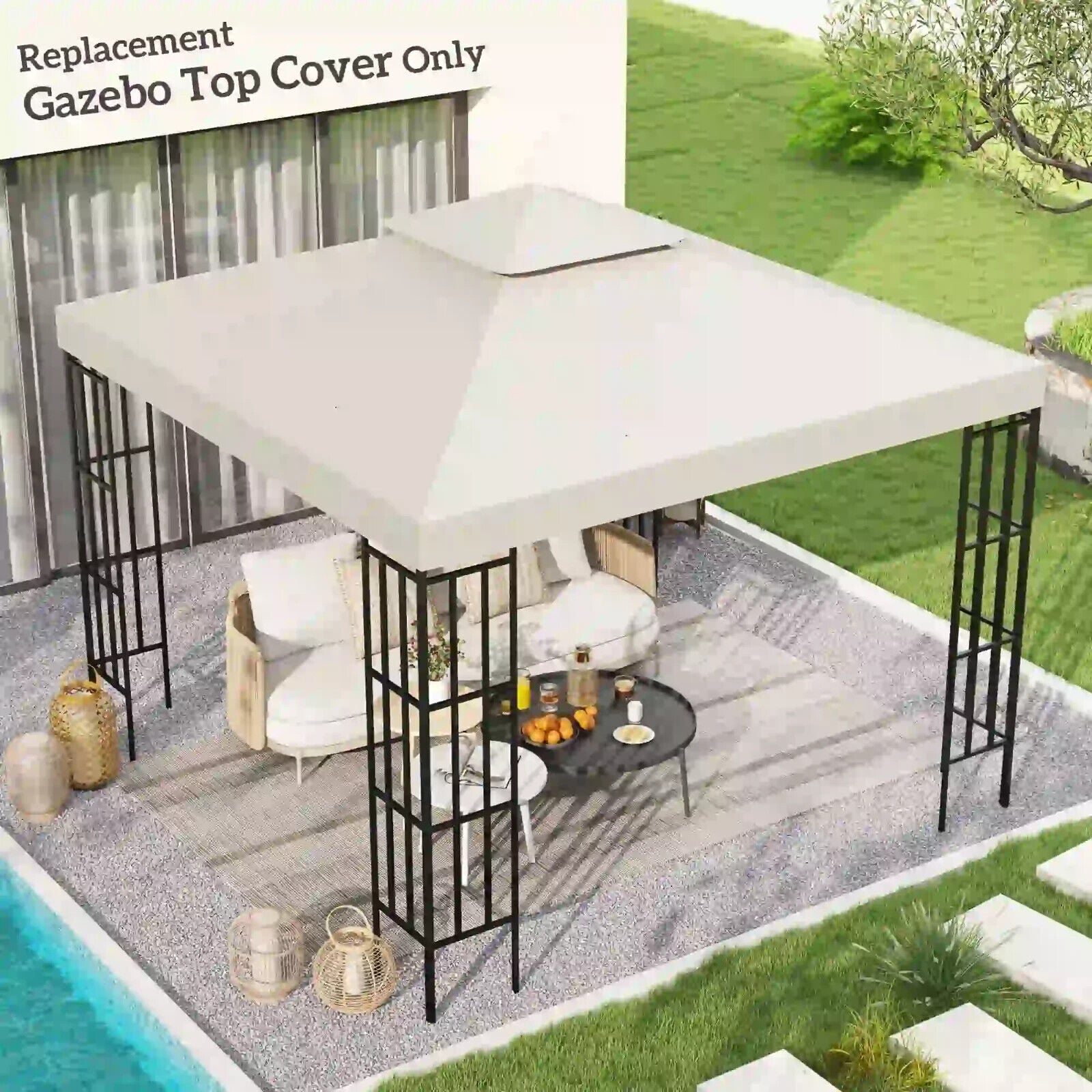 Replacement Gazebo Canopy Roof Garden Hammock 3(m) 2 Tier Top Cover Cream White - Home and Garden Furniture Shop - #rustic - furniture#