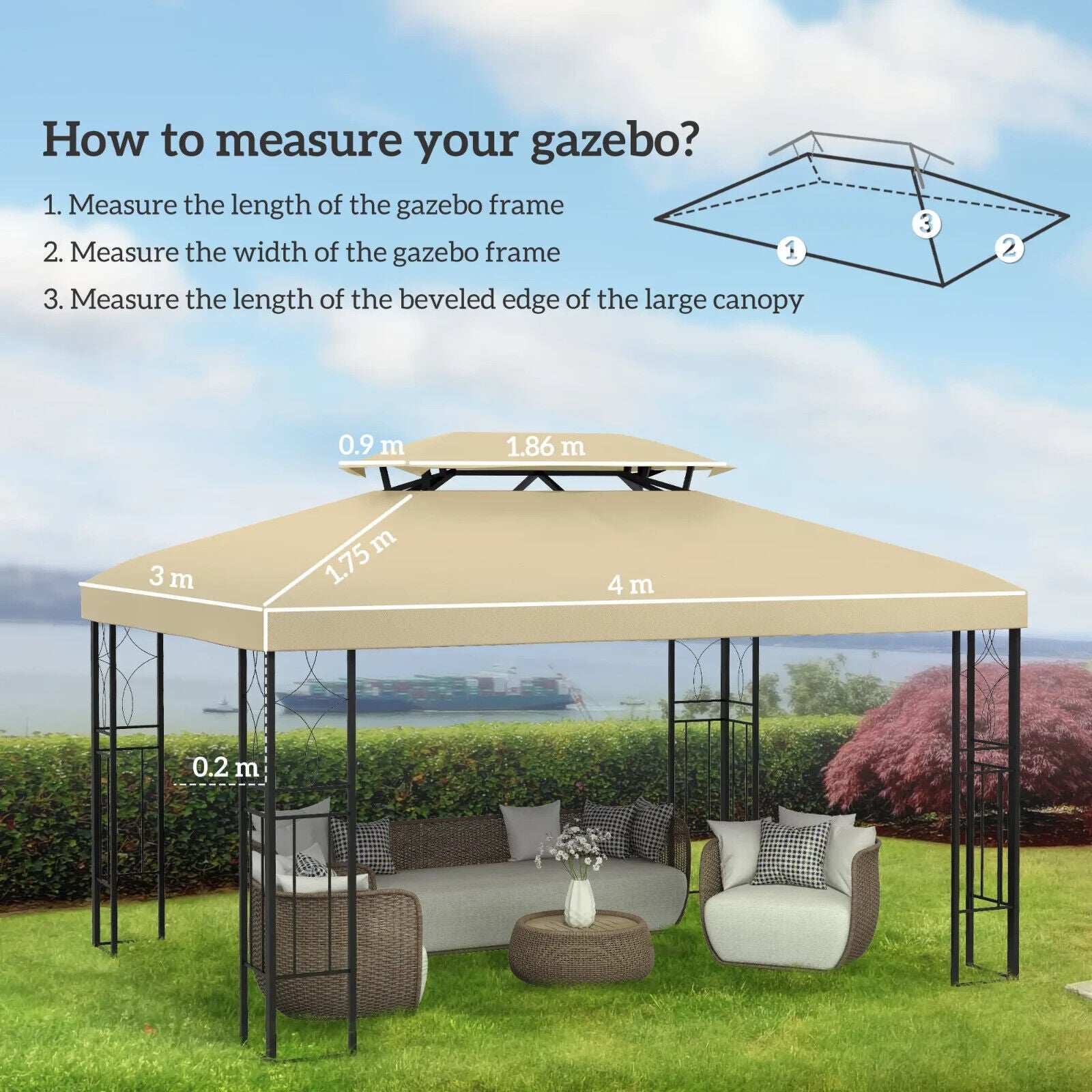 Replacement Gazebo Roof 3 x 4m Frames 2 Tier Top Rectangular Polyester Top Cream - Home and Garden Furniture Shop - #rustic - furniture#