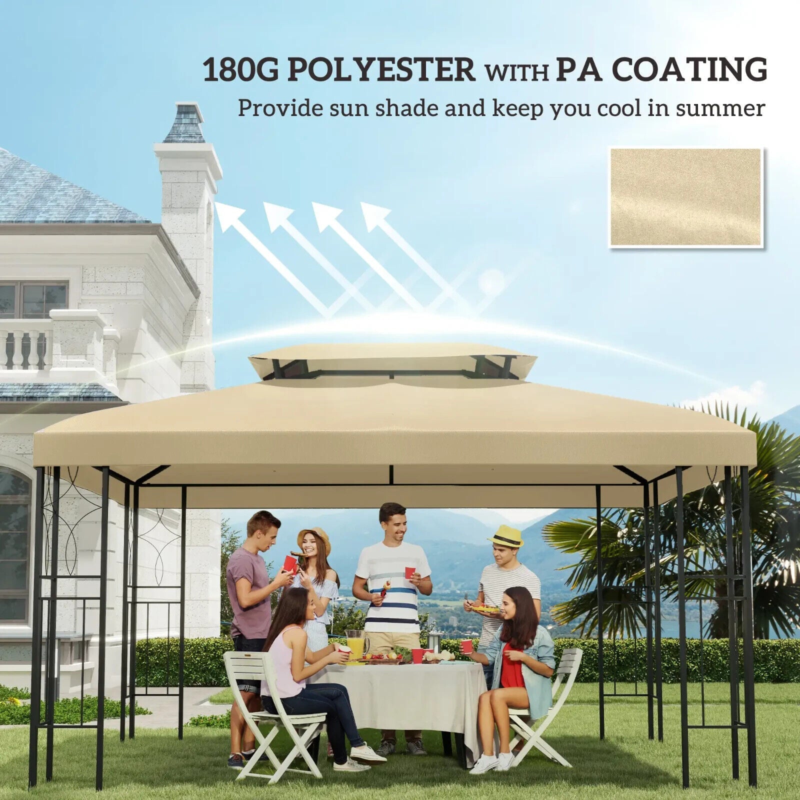 Replacement Gazebo Roof 3 x 4m Frames 2 Tier Top Rectangular Polyester Top Cream - Home and Garden Furniture Shop - #rustic - furniture#