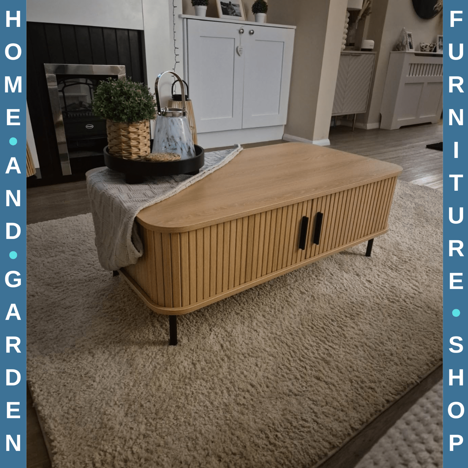 Retro Coffee Table with Storage Oak Wood Style Living Room Side Table Metal Legs - Home and Garden Furniture Shop - rustic - furniture