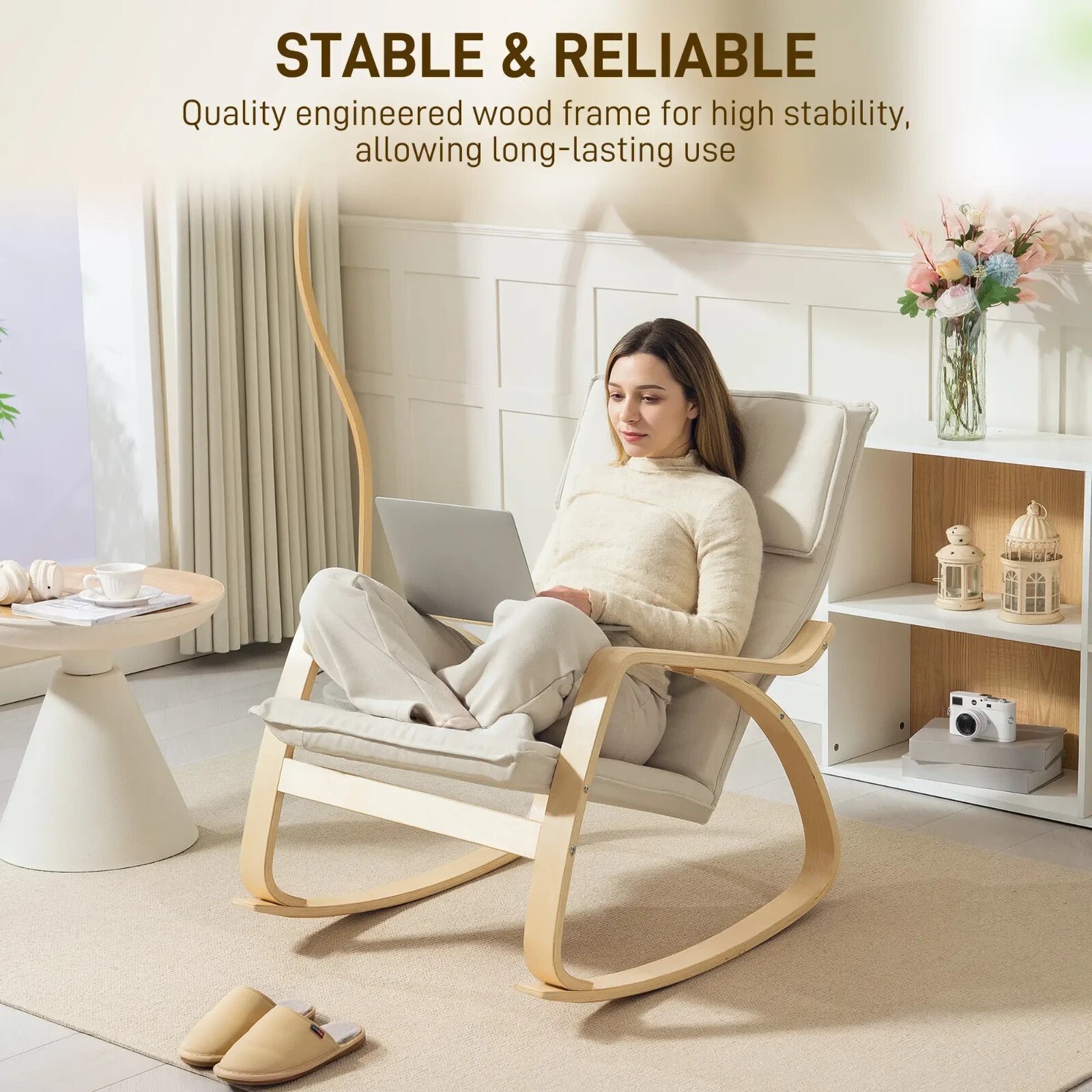 Rocking Chair Engineered Wood Frame High Back with Living Room & Headrest c - Home and Garden Furniture Shop - rustic - furniture