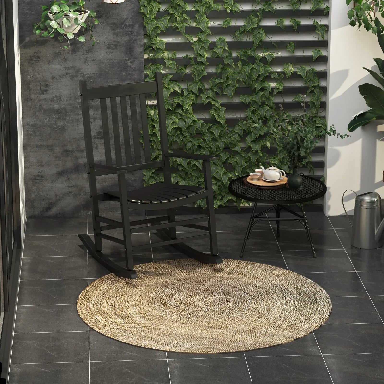 Rocking Chair UV Resistant with Slatted Backrest, Armrests & Wide Seat Black - Home and Garden Furniture Shop - rustic - furniture