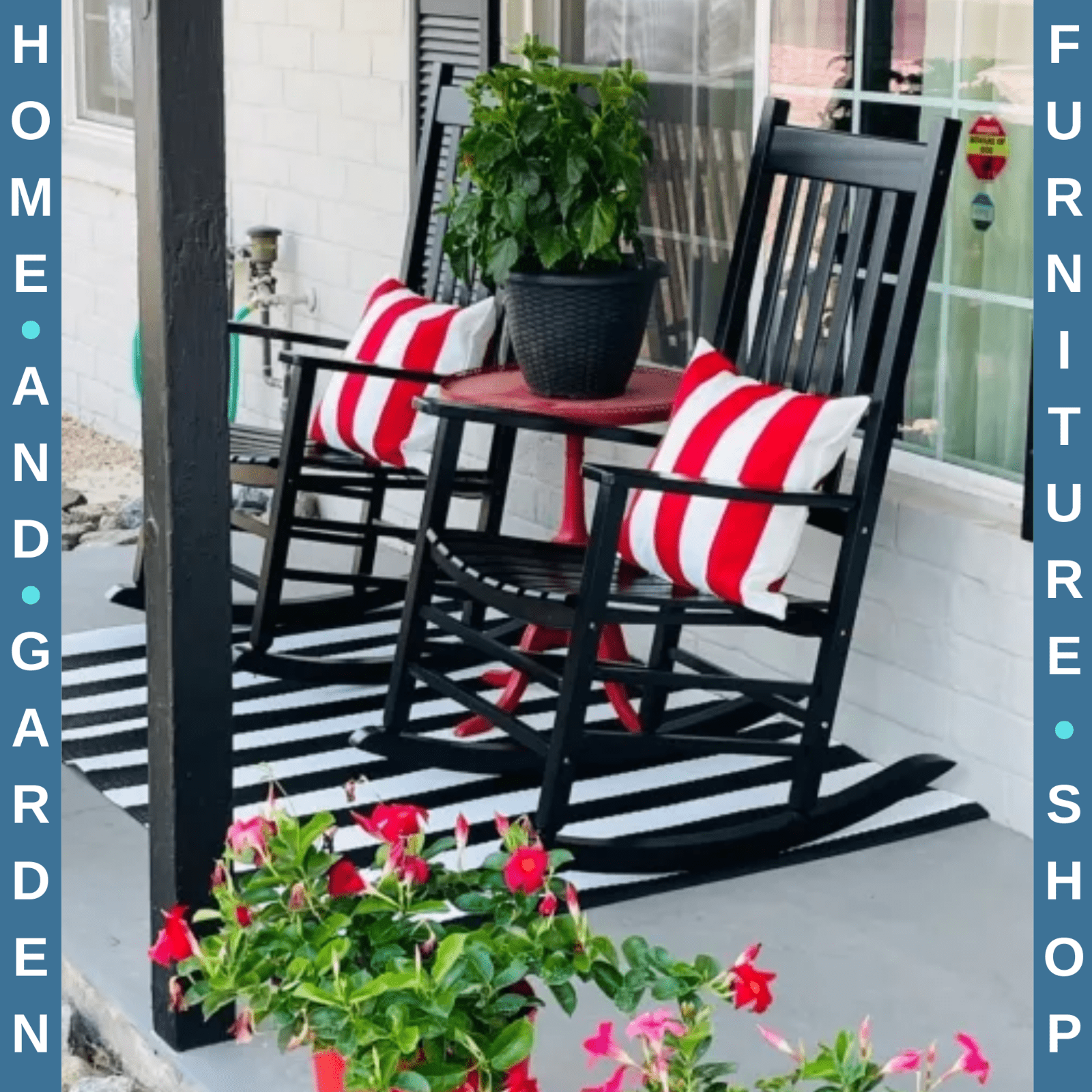 Rocking Chair UV Resistant with Slatted Backrest, Armrests & Wide Seat Black - Home and Garden Furniture Shop - rustic - furniture