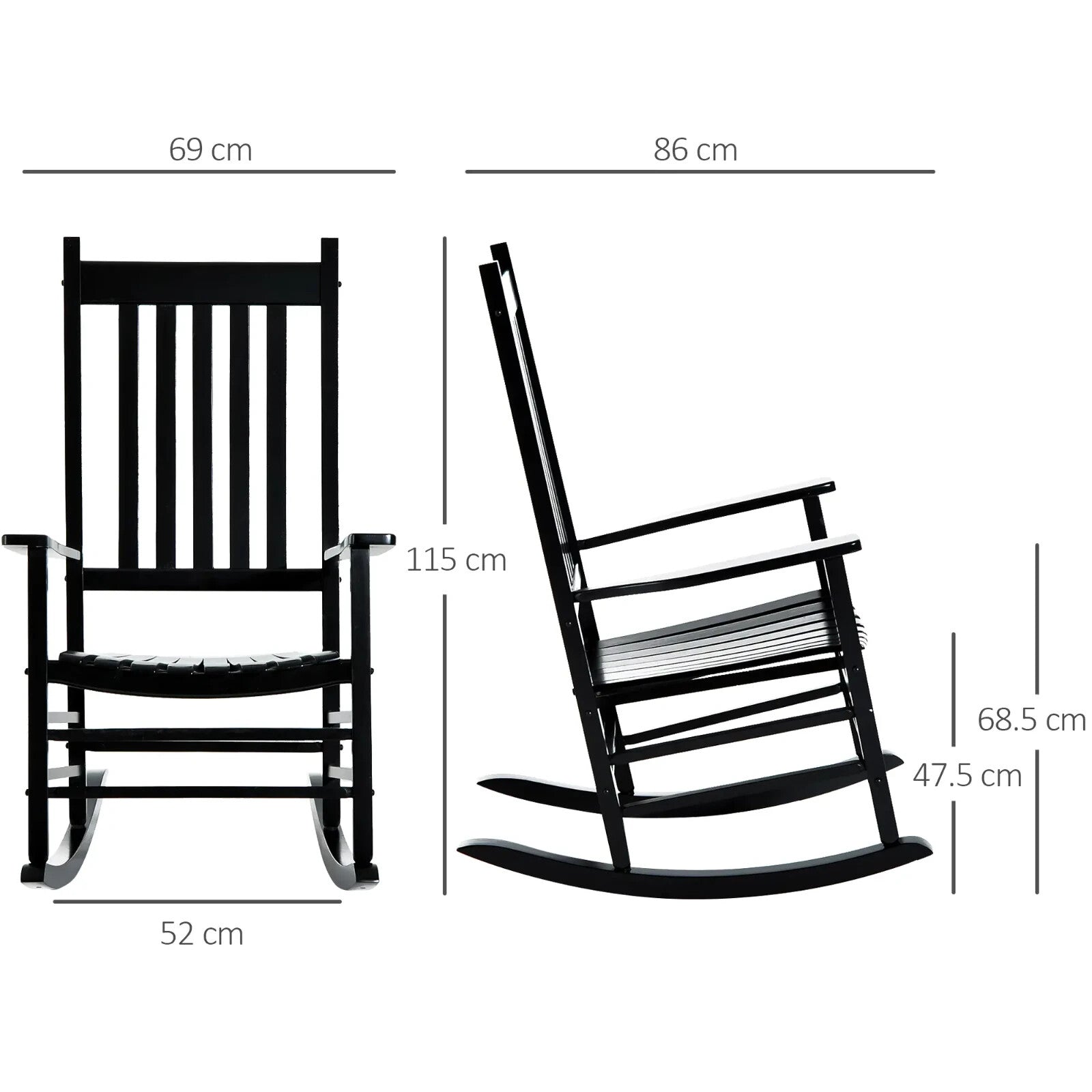 Rocking Chair UV Resistant with Slatted Backrest, Armrests & Wide Seat Black - Home and Garden Furniture Shop - rustic - furniture