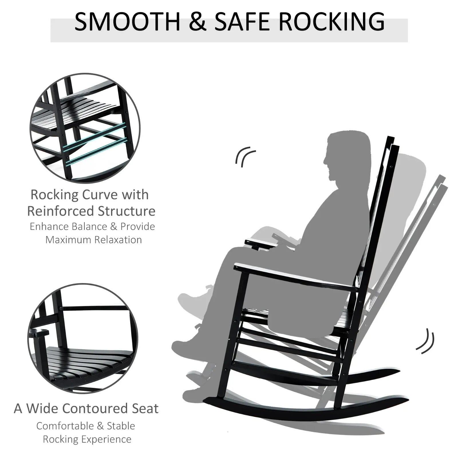 Rocking Chair UV Resistant with Slatted Backrest, Armrests & Wide Seat Black - Home and Garden Furniture Shop - rustic - furniture