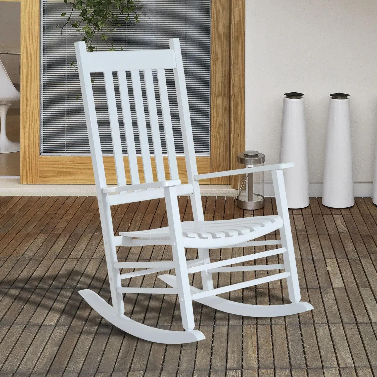 Rocking Chair Water Resistant Painted w/ High Slatted Backrest & Armrests White - Home and Garden Furniture Shop - rustic - furniture