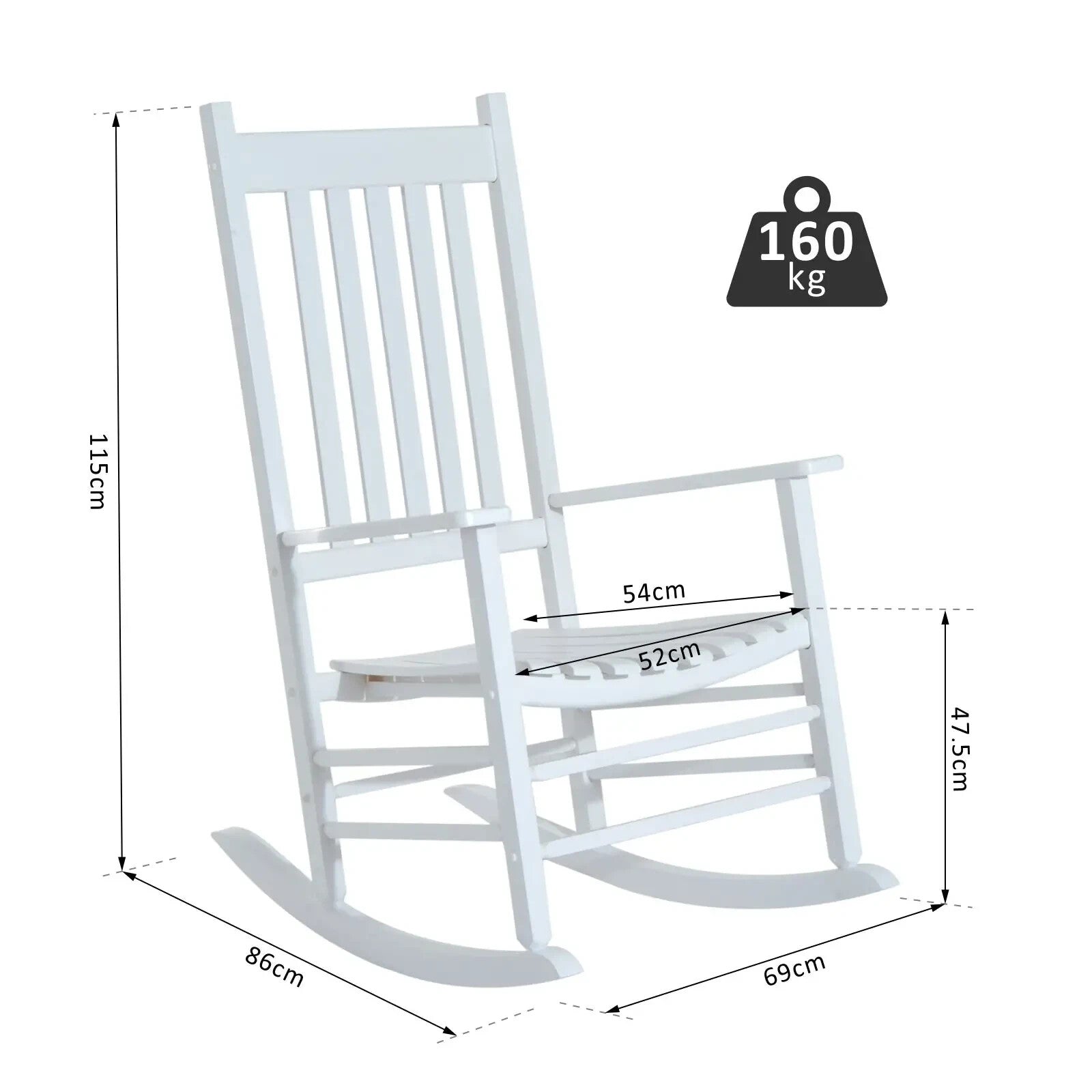 Rocking Chair Water Resistant Painted w/ High Slatted Backrest & Armrests White - Home and Garden Furniture Shop - rustic - furniture