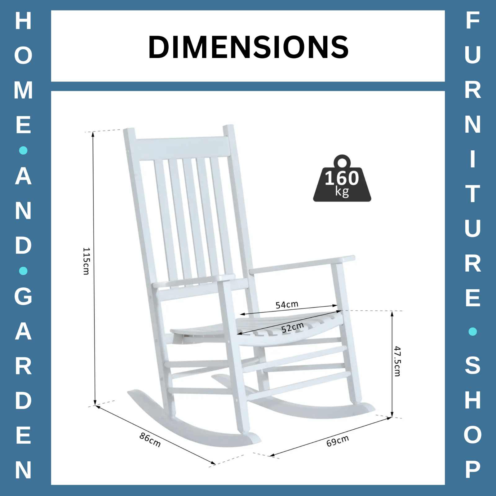 Rocking Chair Water Resistant Painted w/ High Slatted Backrest & Armrests White - Home and Garden Furniture Shop - rustic - furniture