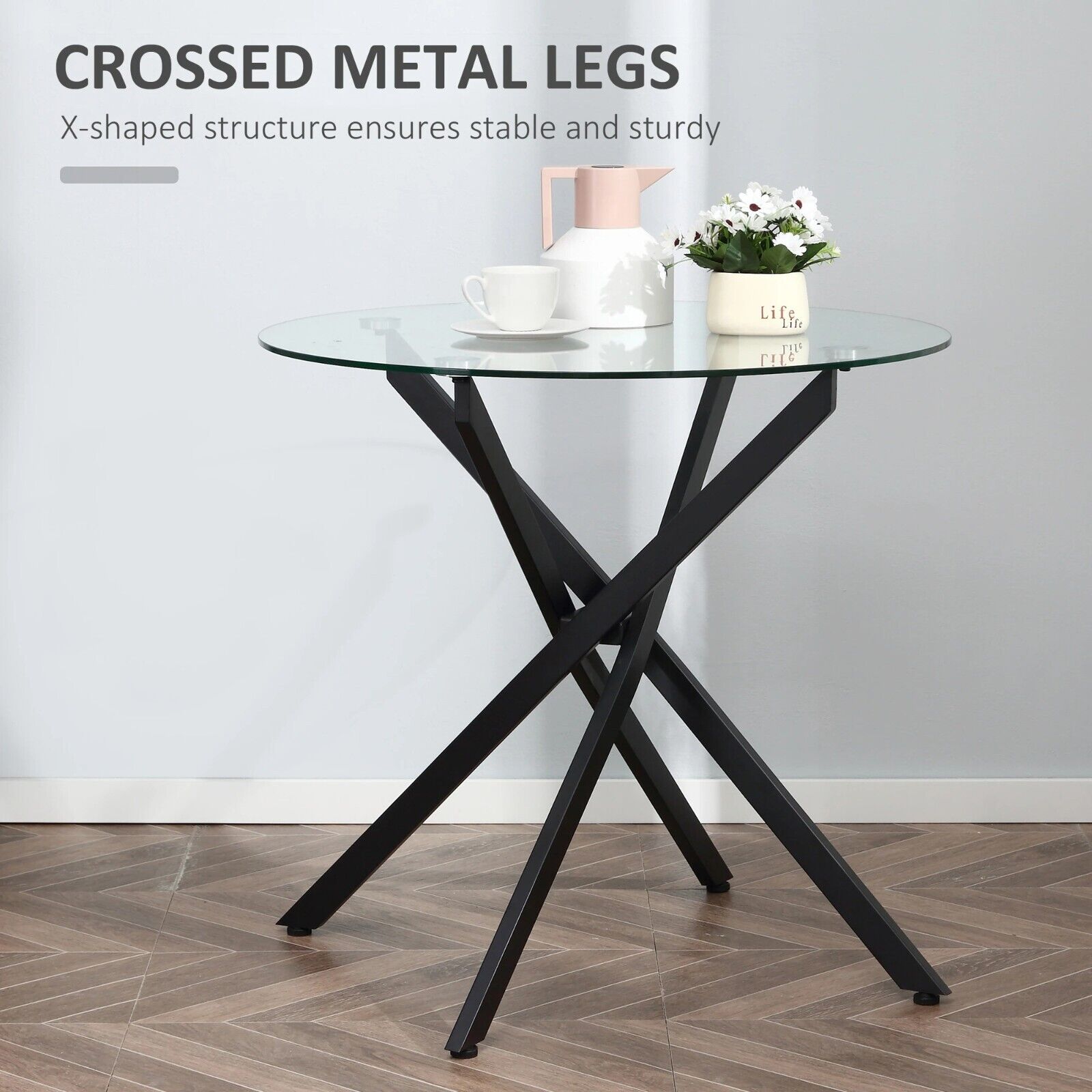 Round Glass Dining Table Metal Legs Black Small Kitchen Breakfast Side Table - Home and Garden Furniture Shop - rustic - furniture