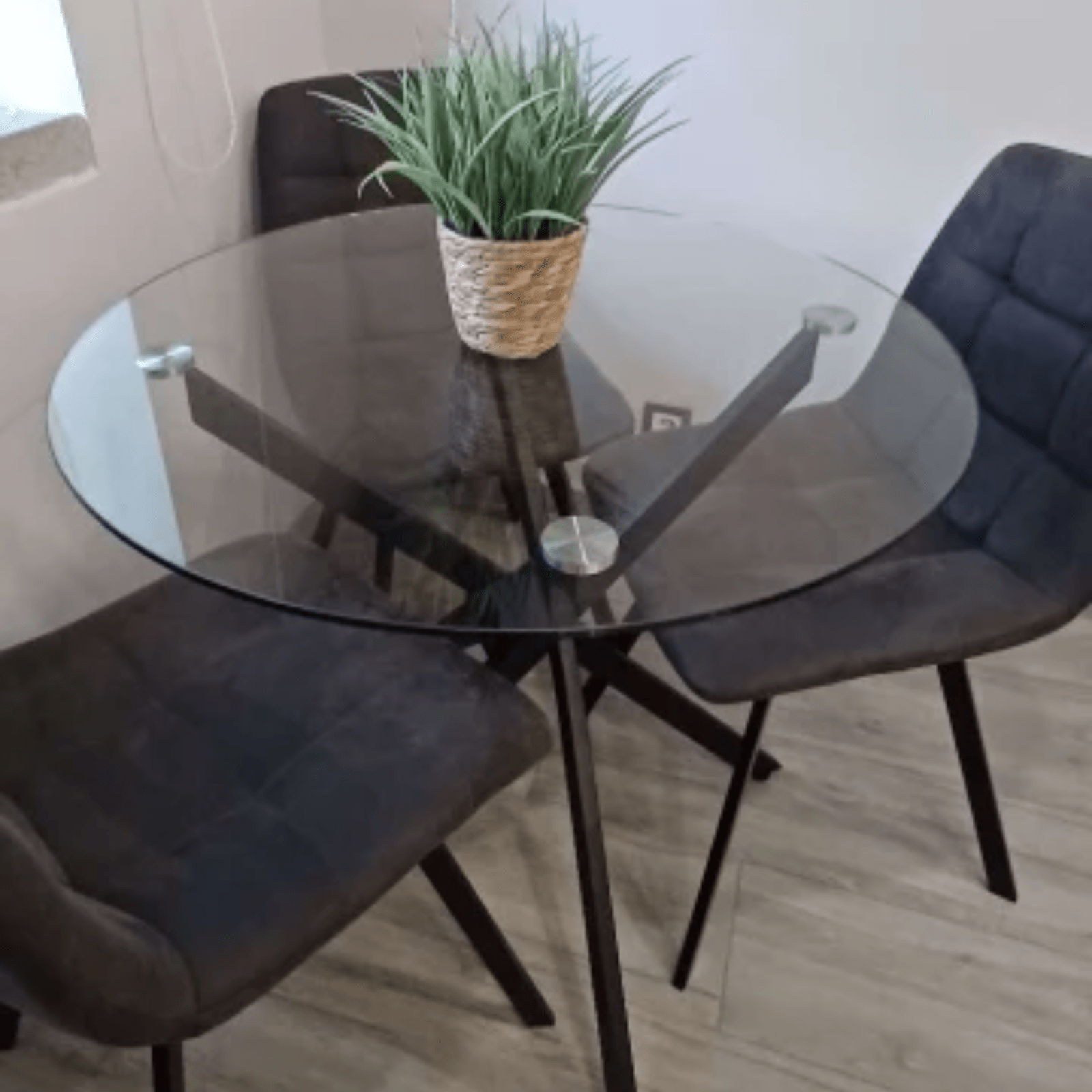 Round Glass Dining Table Metal Legs Black Small Kitchen Breakfast Side Table - Home and Garden Furniture Shop - rustic - furniture