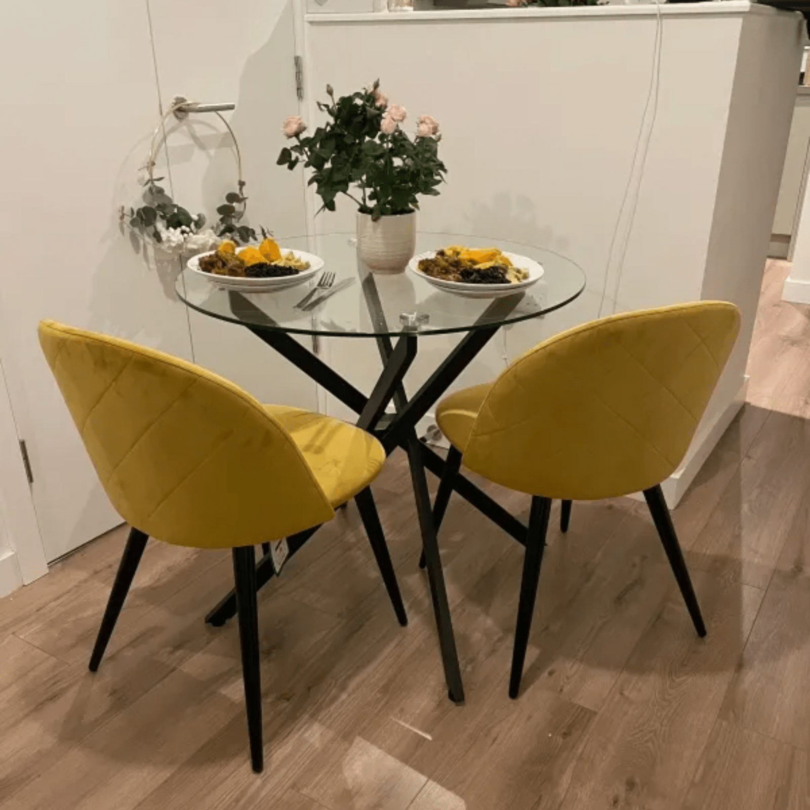 Round Glass Dining Table Metal Legs Black Small Kitchen Breakfast Side Table - Home and Garden Furniture Shop - rustic - furniture