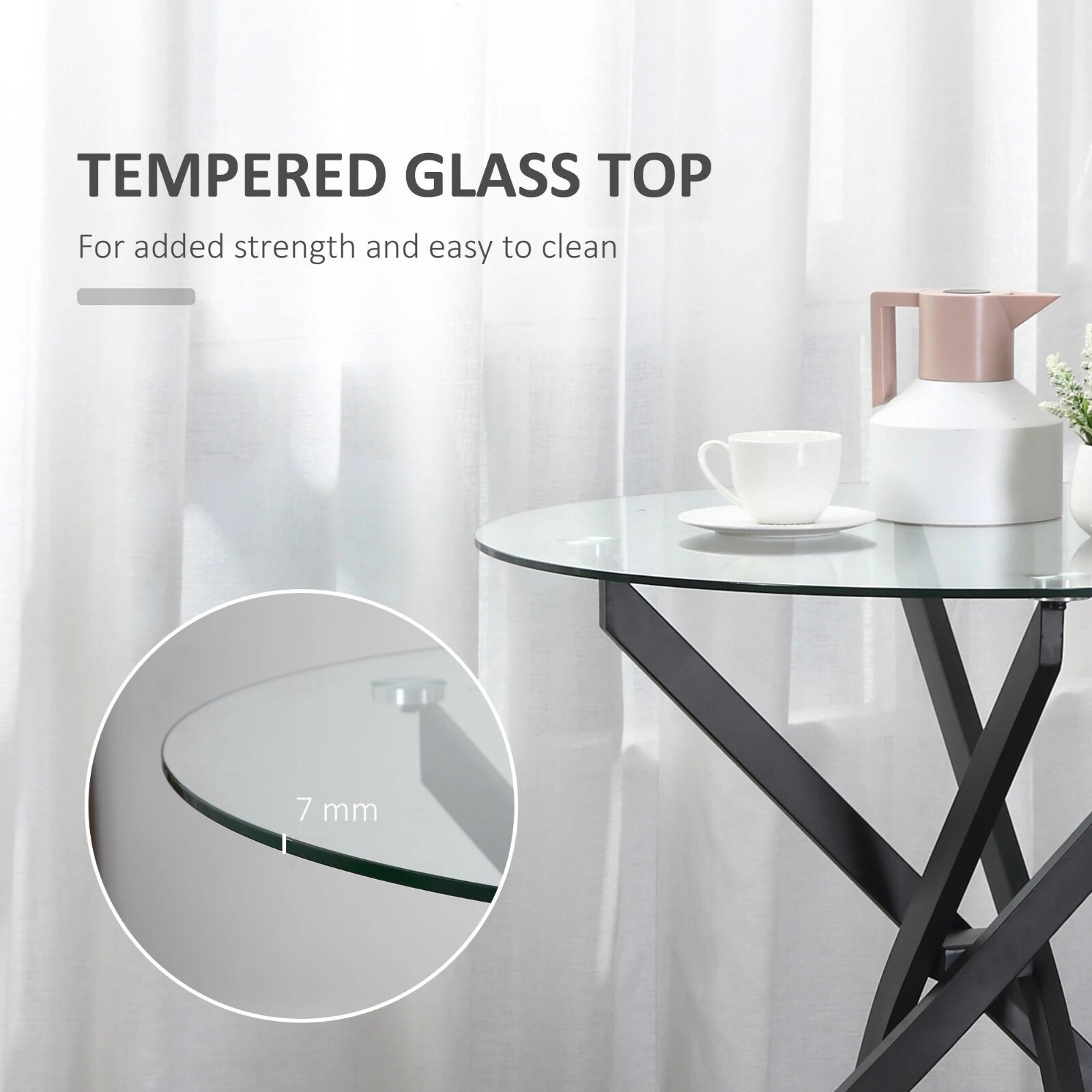 Round Glass Dining Table Metal Legs Black Small Kitchen Breakfast Side Table - Home and Garden Furniture Shop - rustic - furniture