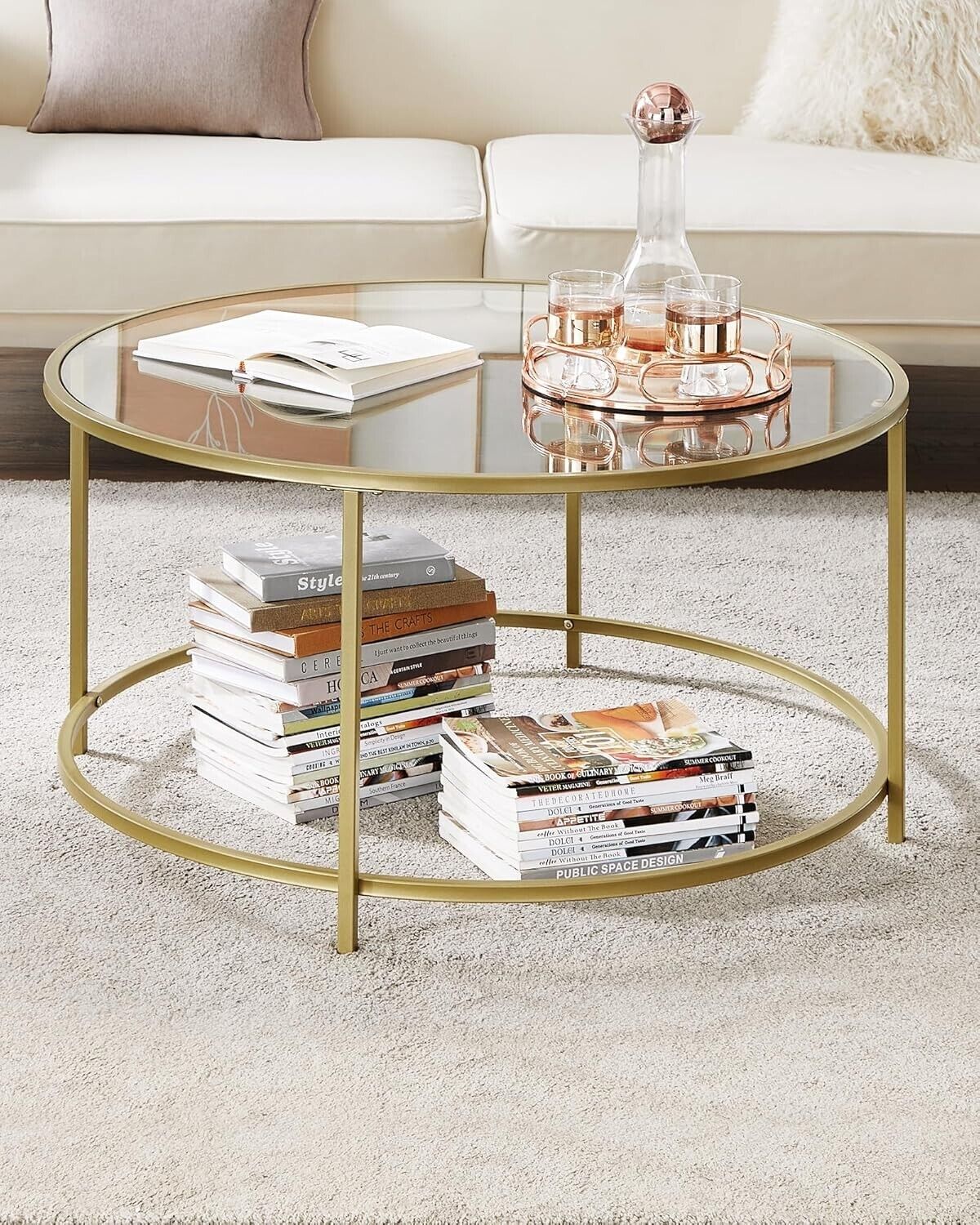 Round Gold Glass Coffee Table Modern Sofa Side Table Stand Living Room Furniture - Home and Garden Furniture Shop - #rustic - furniture#