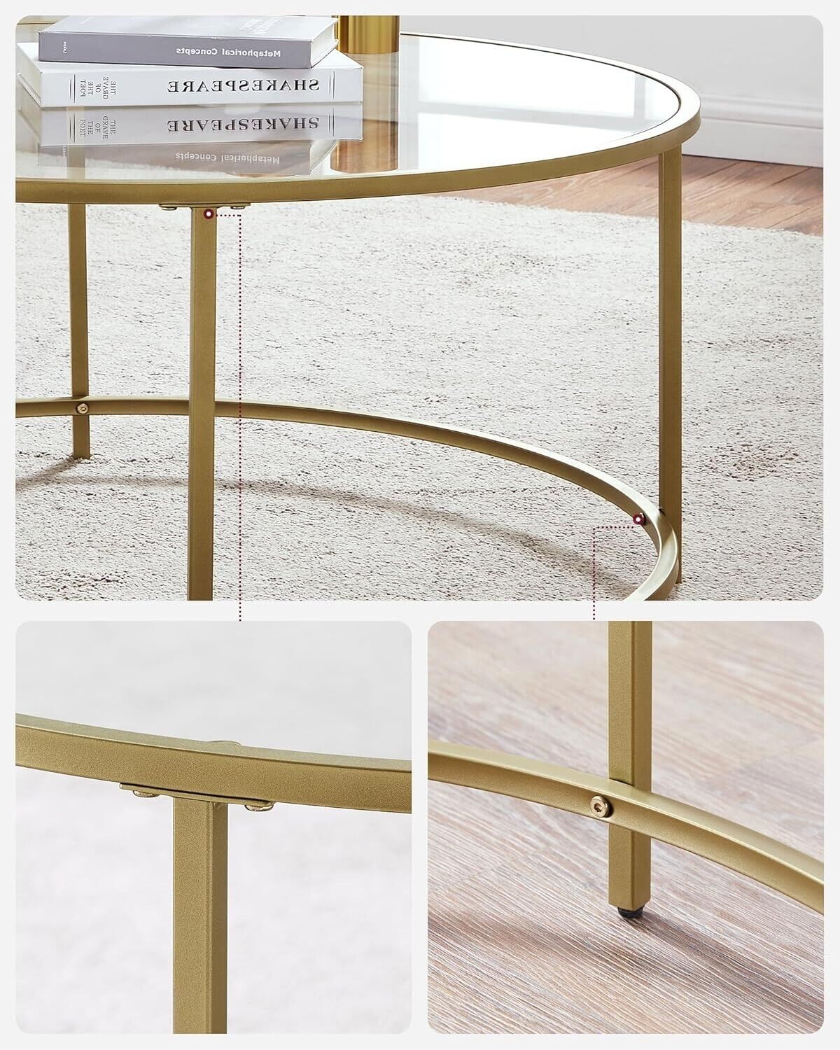 Round Gold Glass Coffee Table Modern Sofa Side Table Stand Living Room Furniture - Home and Garden Furniture Shop - #rustic - furniture#