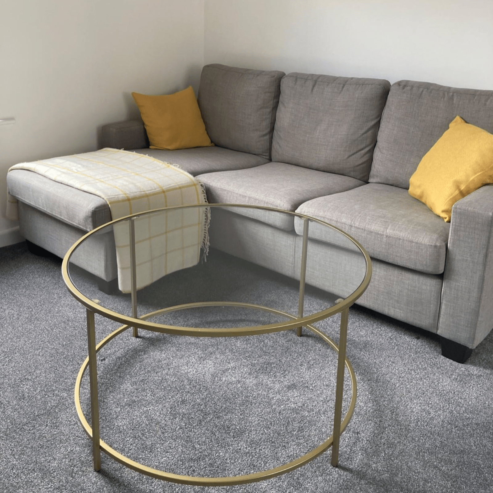 Round Gold Glass Coffee Table Modern Sofa Side Table Stand Living Room Furniture - Home and Garden Furniture Shop - #rustic - furniture#