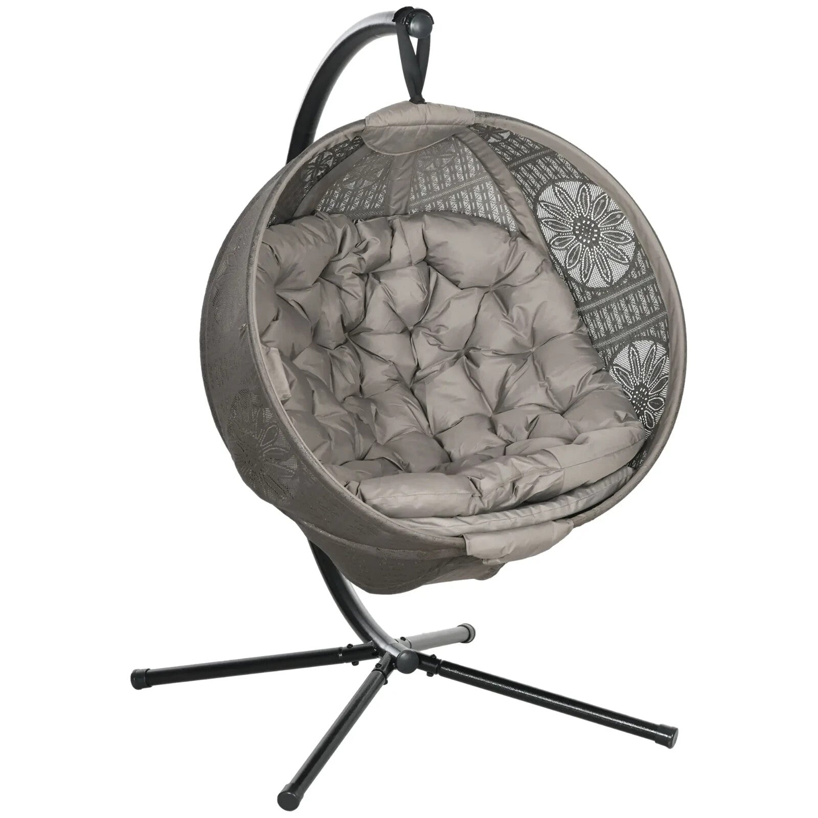 Round Hanging Egg Chair with Steel Frame Garden Swing Basket Seat with Stand - Home and Garden Furniture Shop - rustic - furniture