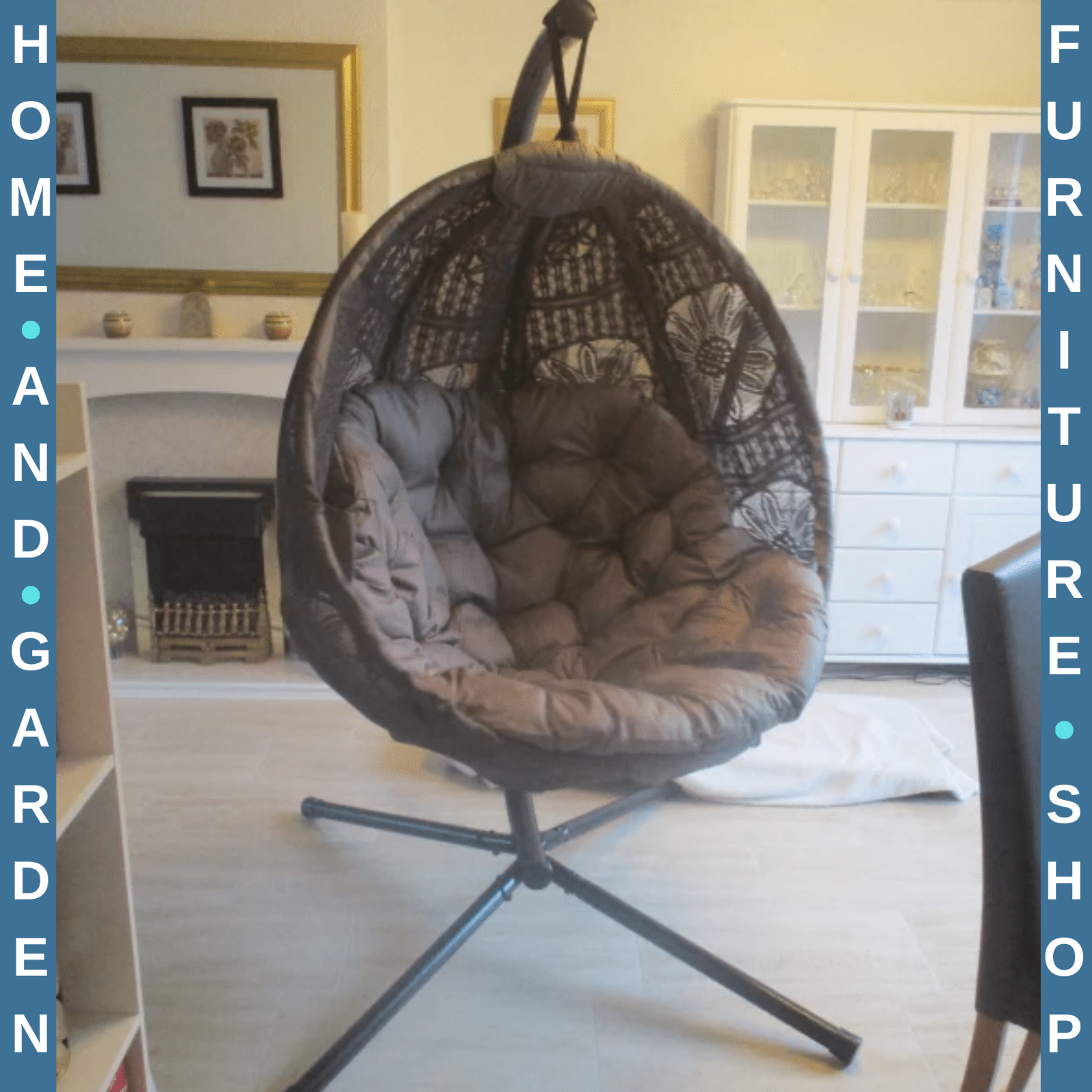 Round Hanging Egg Chair with Steel Frame Garden Swing Basket Seat with Stand - Home and Garden Furniture Shop - rustic - furniture