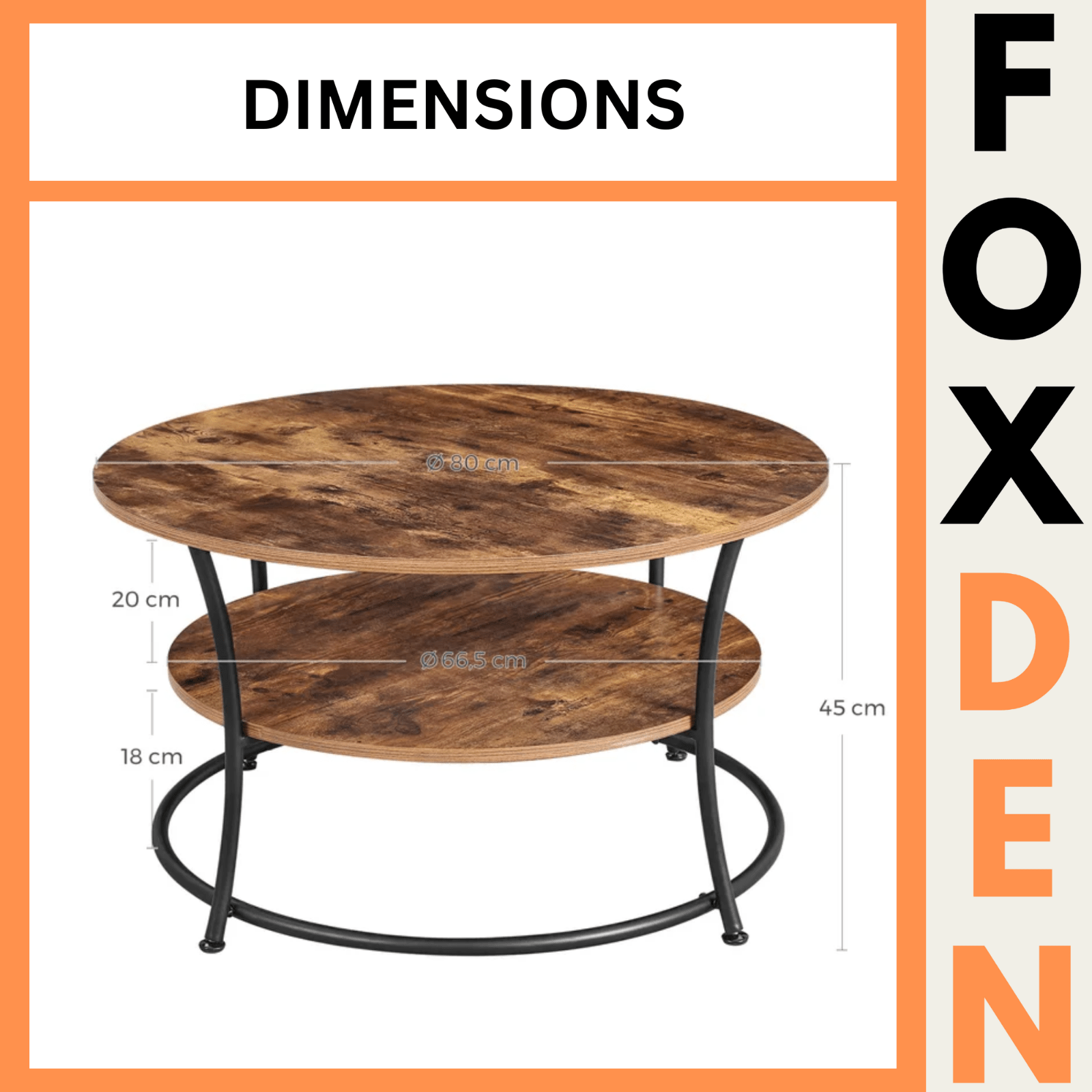Round Industrial Living Room Coffee Table Rustic End Side Table 2 Storage Shelf - Home and Garden Furniture Shop - rustic - furniture