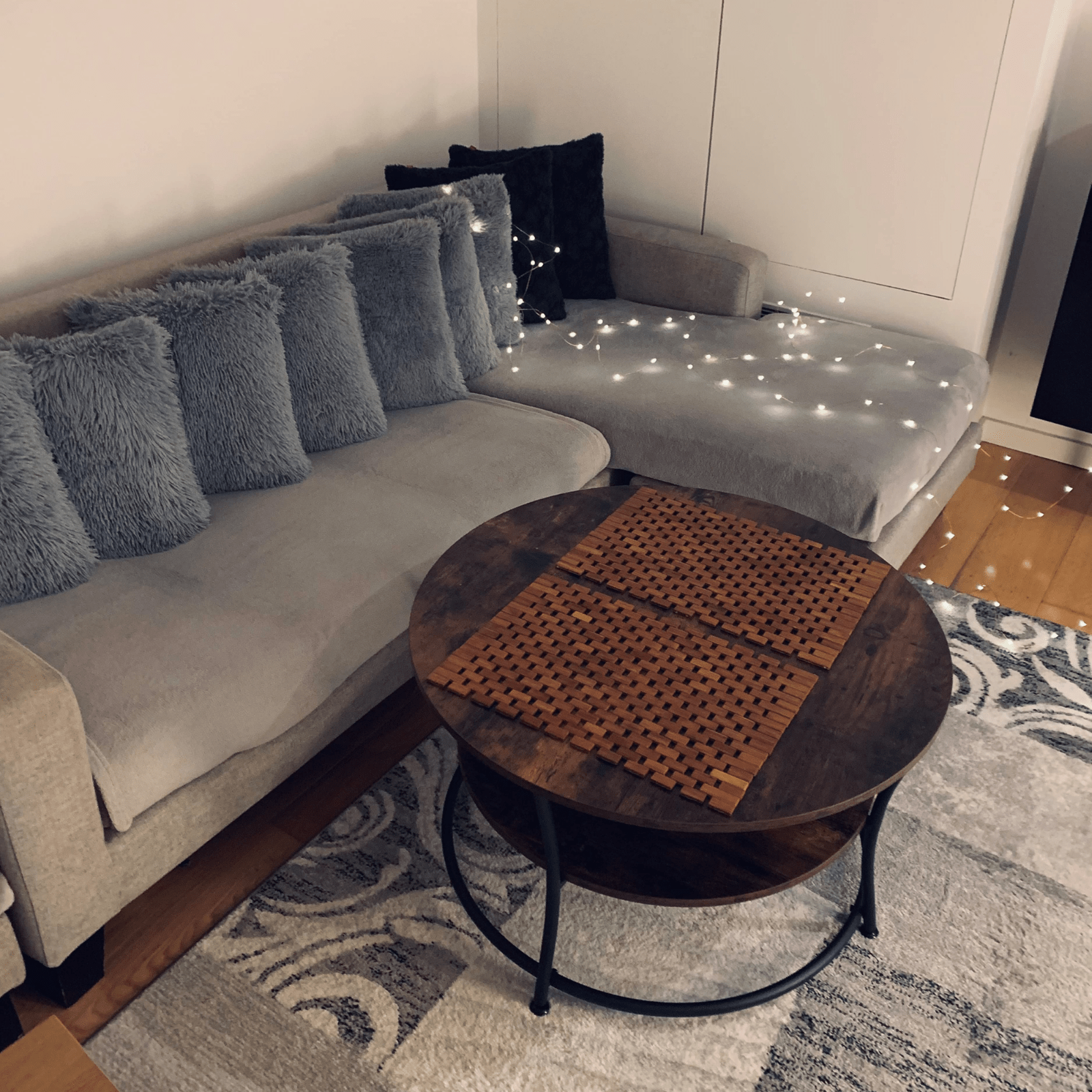 Round Industrial Living Room Coffee Table Rustic End Side Table 2 Storage Shelf - Home and Garden Furniture Shop - rustic - furniture