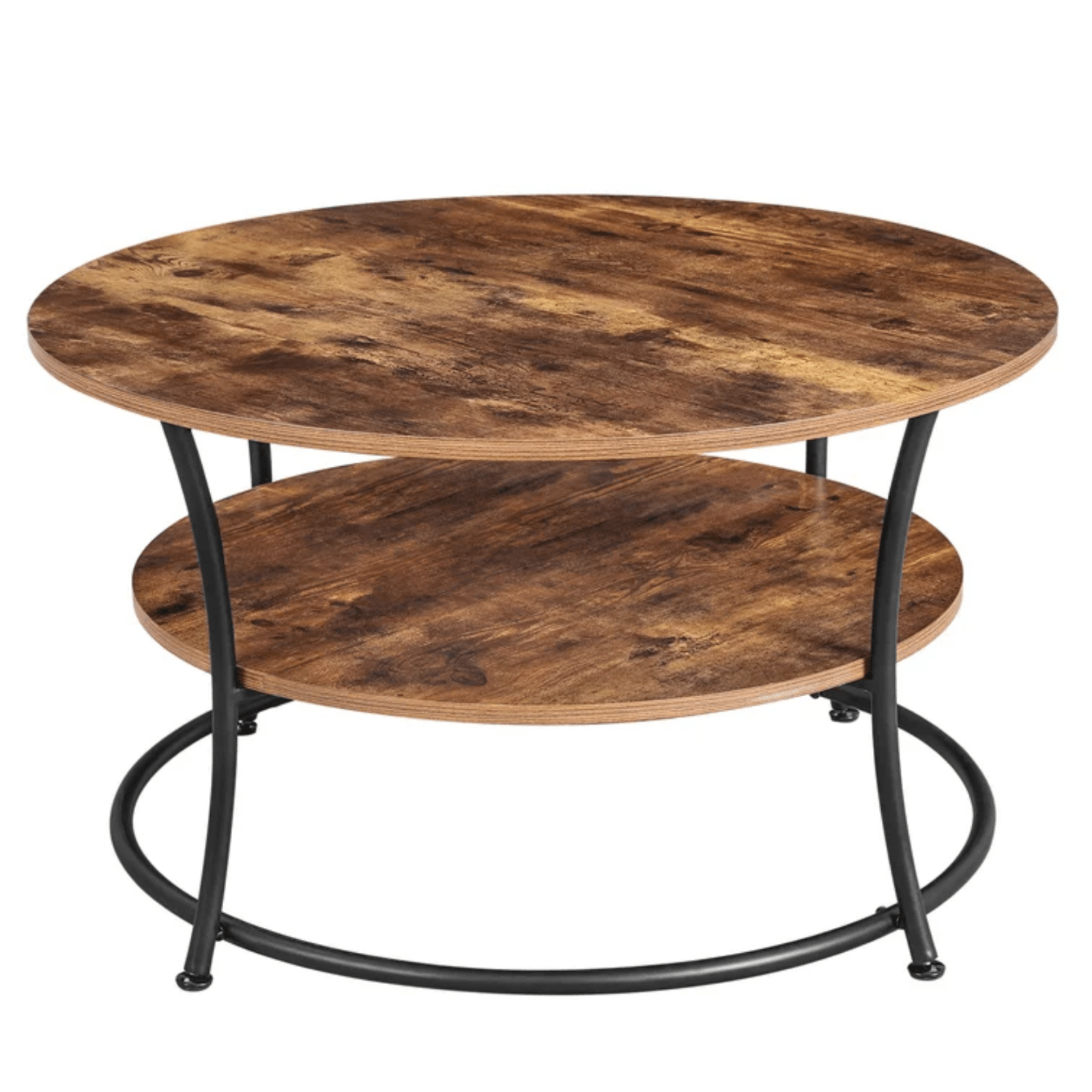 Round Industrial Living Room Coffee Table Rustic End Side Table 2 Storage Shelf - Home and Garden Furniture Shop - rustic - furniture