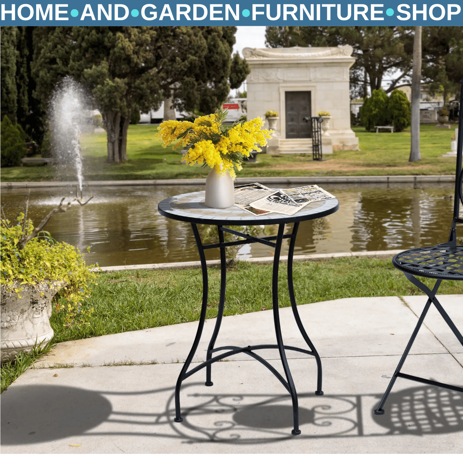 Round Mosaic Ceramic Bistro Table for Garden Patio Side Bar Furniture Table - Home and Garden Furniture Shop - rustic - furniture