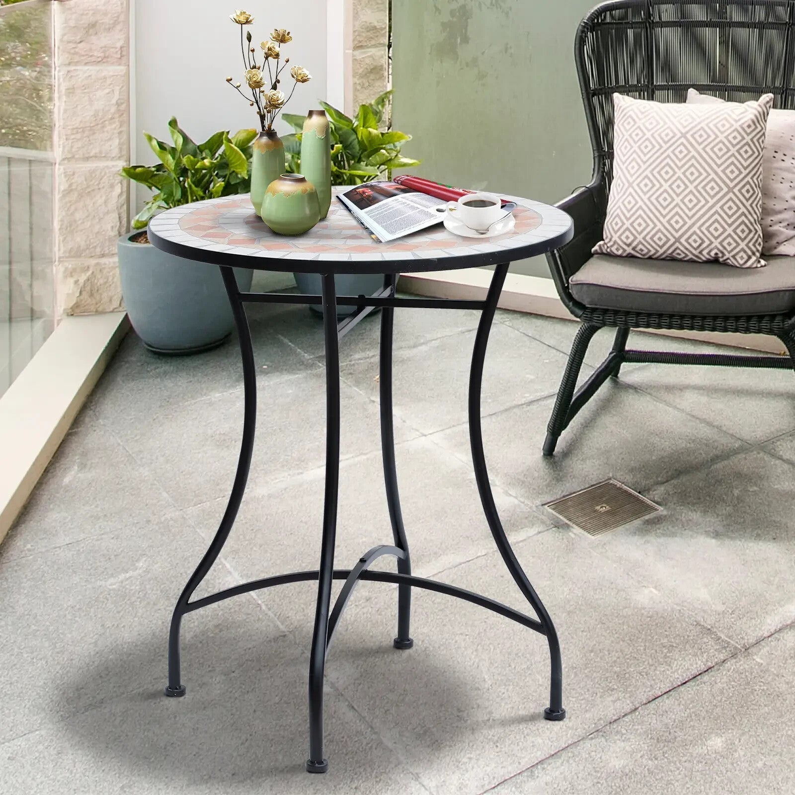 Round Mosaic Ceramic Bistro Table for Garden Patio Side Bar Furniture Table - Home and Garden Furniture Shop - rustic - furniture