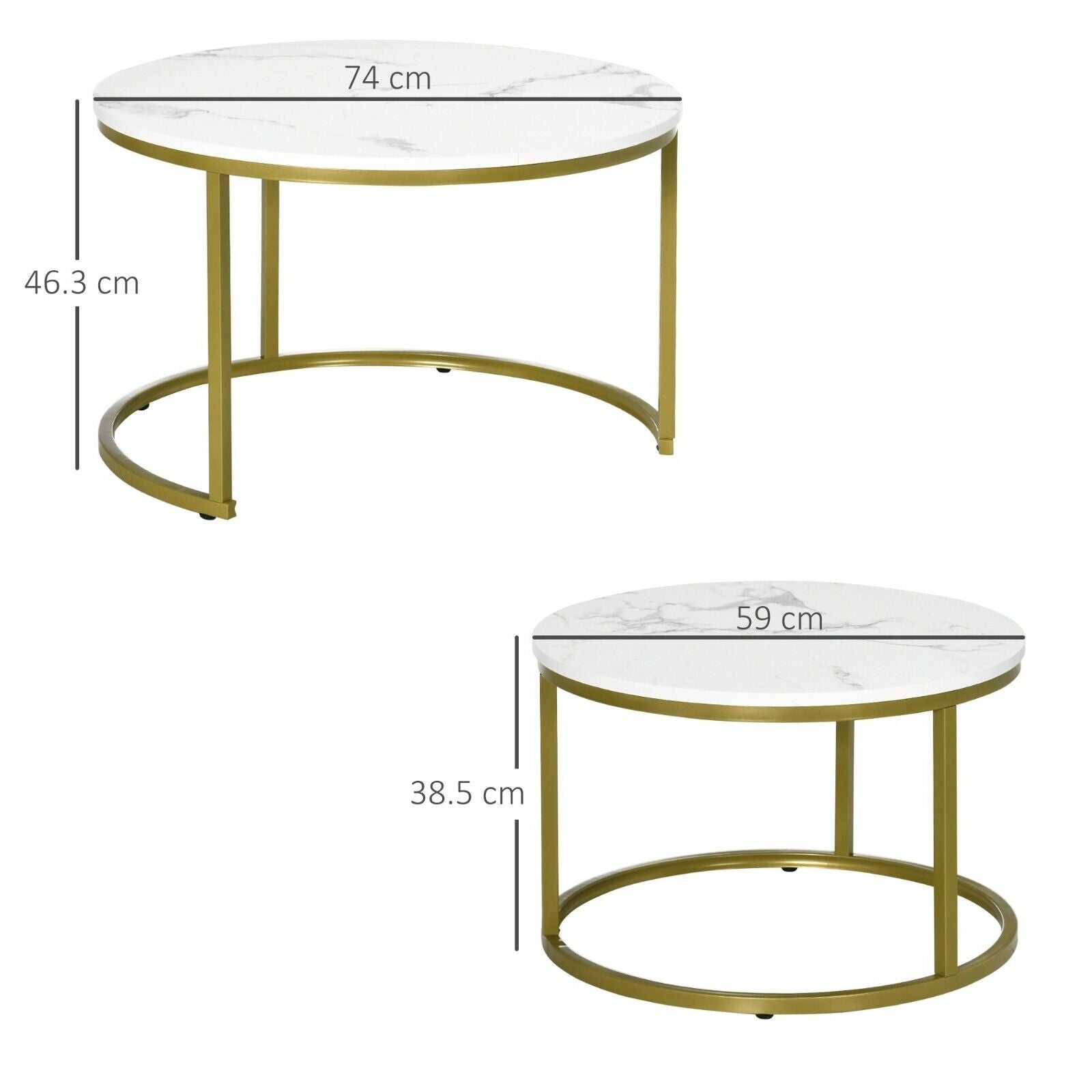 Round Nest of Tables Set of 2 Stacking Coffee Tables Living Room Gold Metal Legs - Home and Garden Furniture Shop - #rustic - furniture#