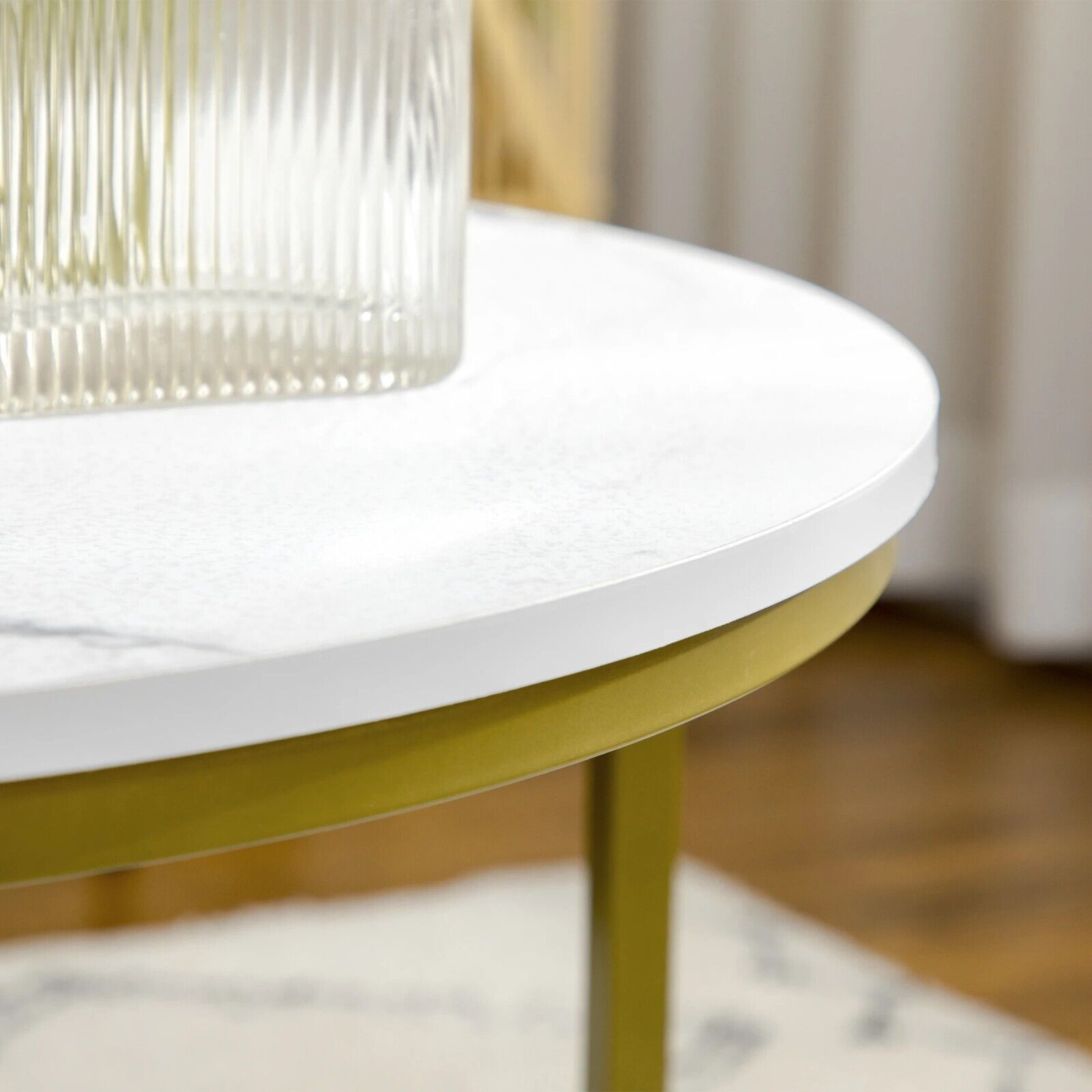 Round Nest of Tables Set of 2 Stacking Coffee Tables Living Room Gold Metal Legs - Home and Garden Furniture Shop - rustic - furniture