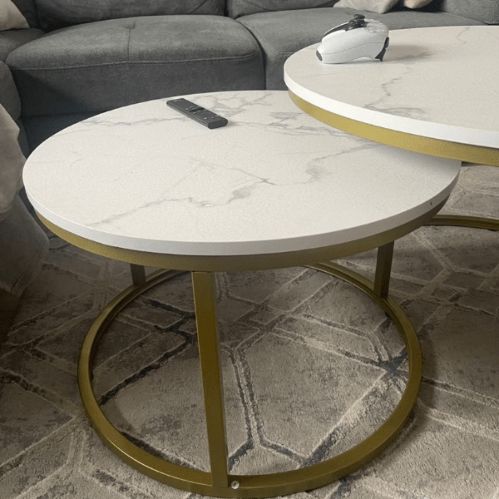 Round Nest of Tables Set of 2 Stacking Coffee Tables Living Room Gold Metal Legs - Home and Garden Furniture Shop - rustic - furniture