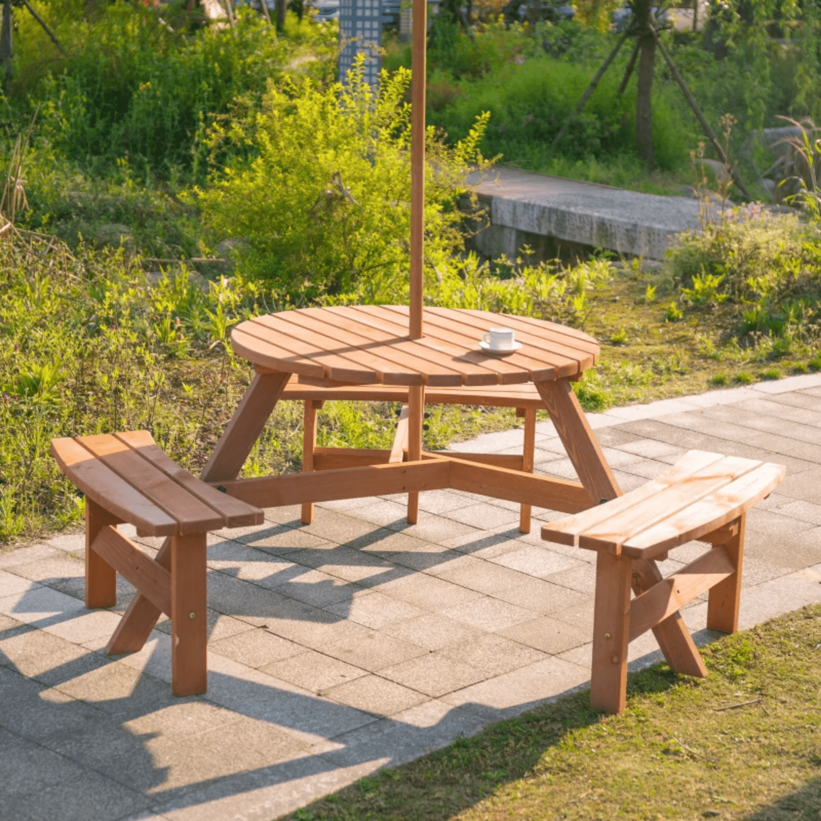 Round Wooden Pub Picnic Table Bench Set Outdoor Beer Garden Furniture 6 Seater - Home and Garden Furniture Shop - rustic - furniture