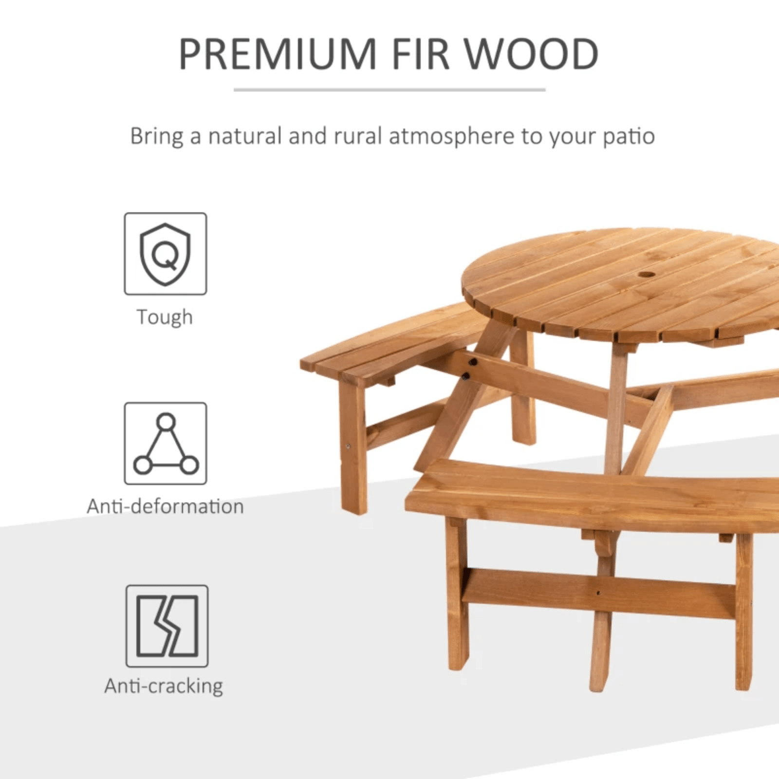 Round Wooden Pub Picnic Table Bench Set Outdoor Beer Garden Furniture 6 Seater - Home and Garden Furniture Shop - rustic - furniture