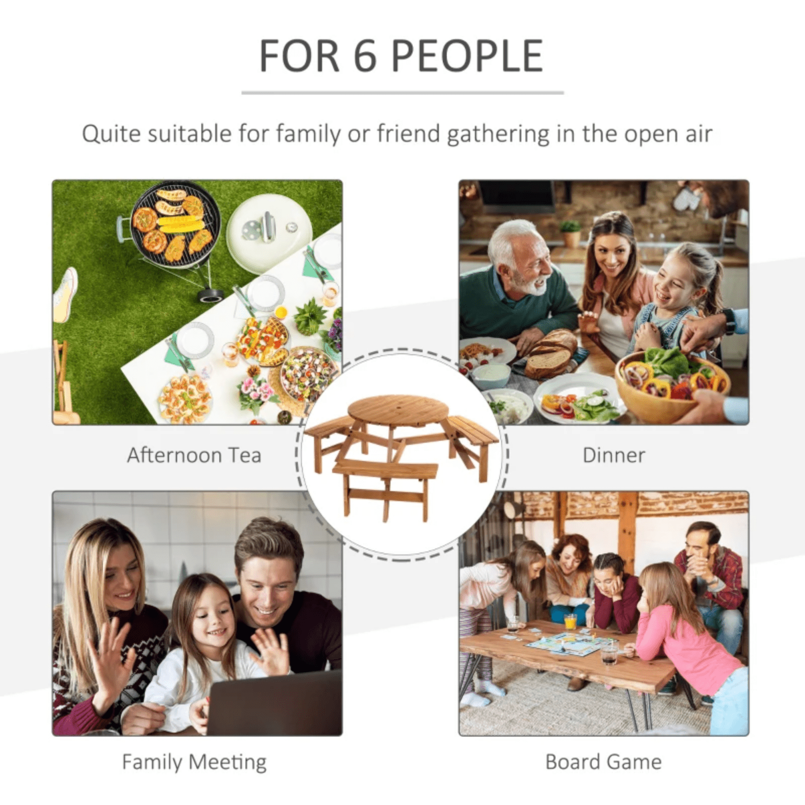 Round Wooden Pub Picnic Table Bench Set Outdoor Beer Garden Furniture 6 Seater - Home and Garden Furniture Shop - rustic - furniture