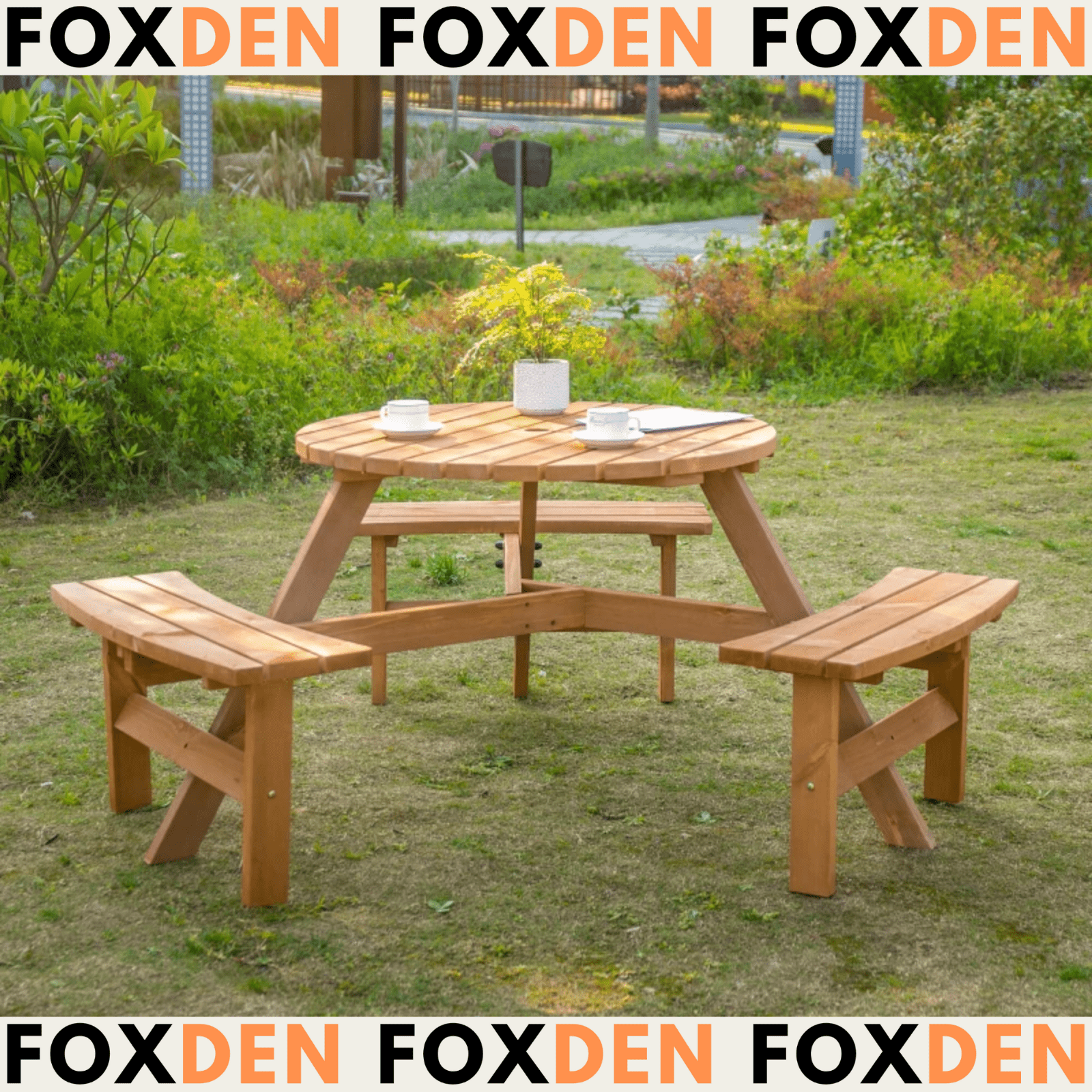 Round Wooden Pub Picnic Table Bench Set Outdoor Beer Garden Furniture 6 Seater - Home and Garden Furniture Shop - #rustic - furniture#