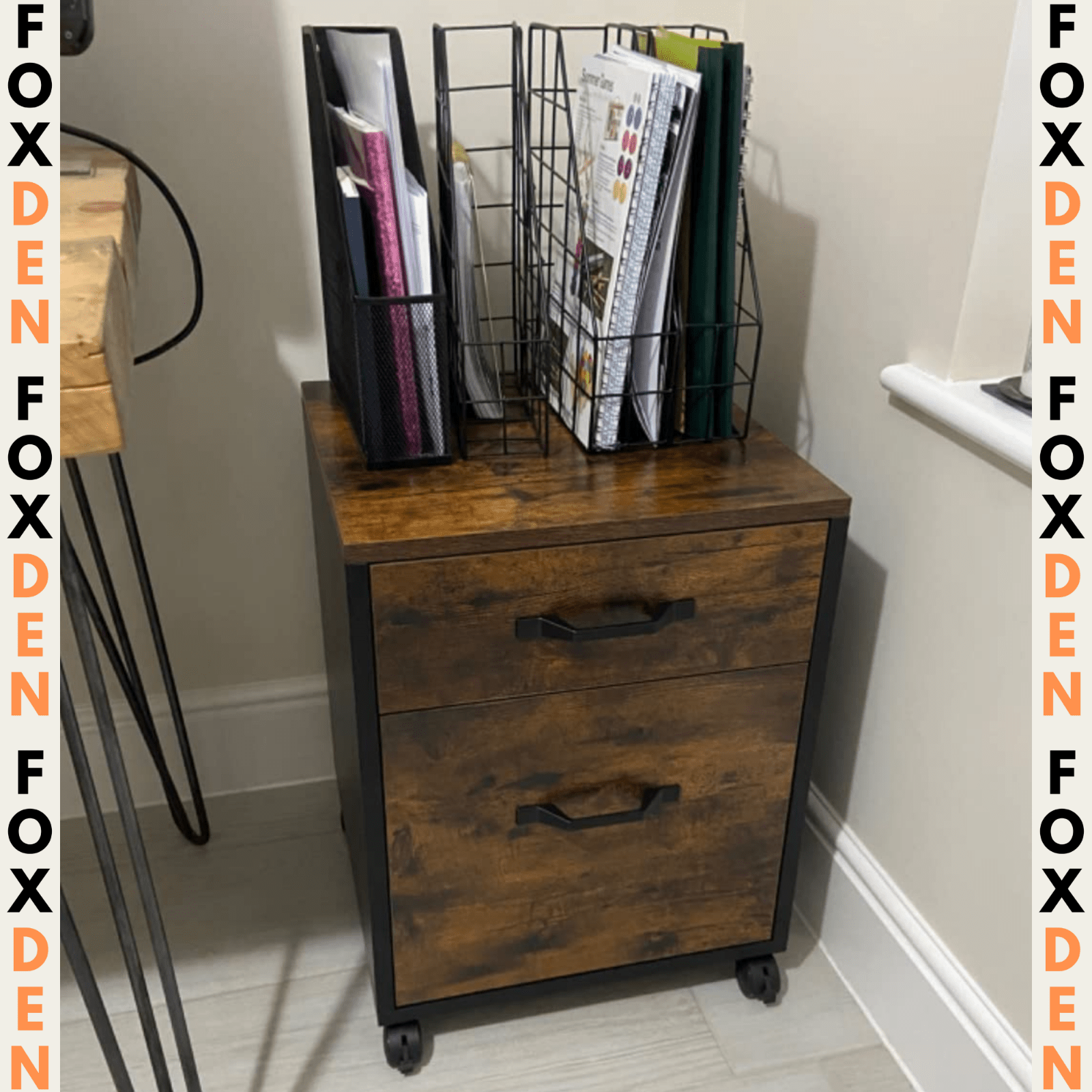 Rustic 2 Drawers Mobile Filing Cabinet Storage Drawer Profile Unit Castor Wheels - Home and Garden Furniture Shop - rustic - furniture