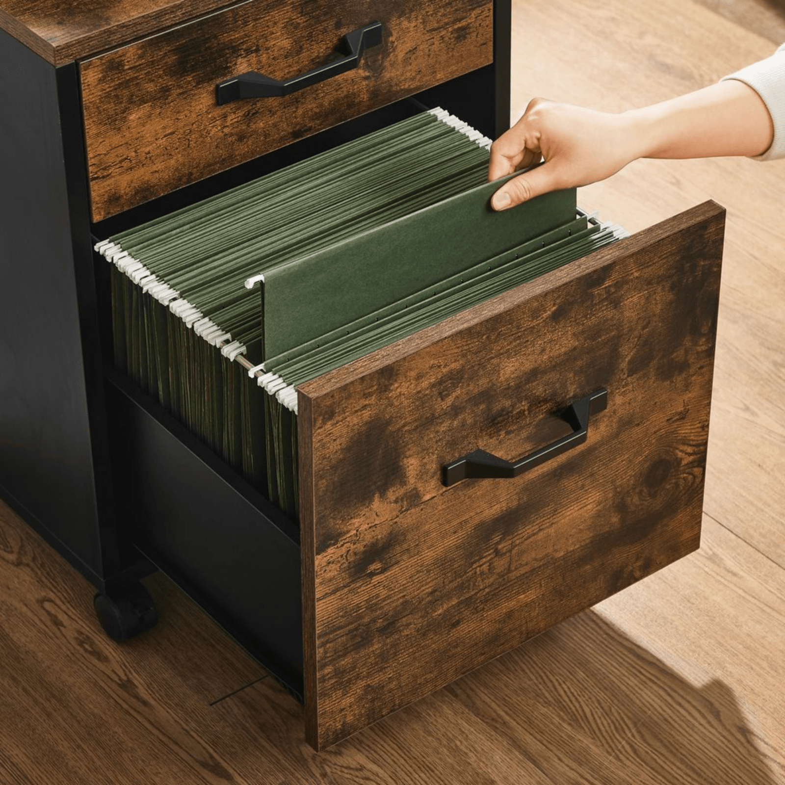 Rustic 2 Drawers Mobile Filing Cabinet Storage Drawer Profile Unit Castor Wheels - Home and Garden Furniture Shop - #rustic - furniture#