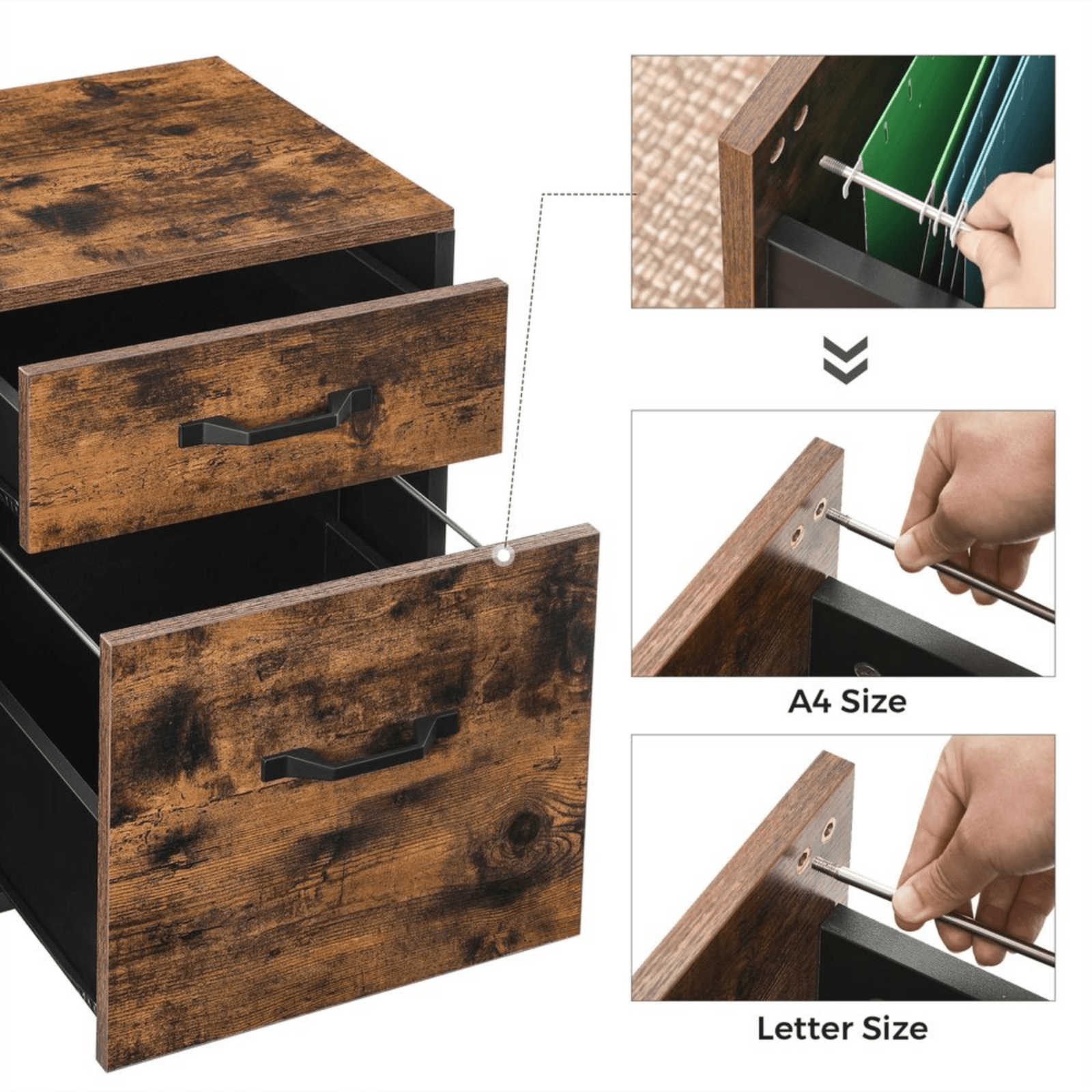 Rustic 2 Drawers Mobile Filing Cabinet Storage Drawer Profile Unit Castor Wheels - Home and Garden Furniture Shop - #rustic - furniture#