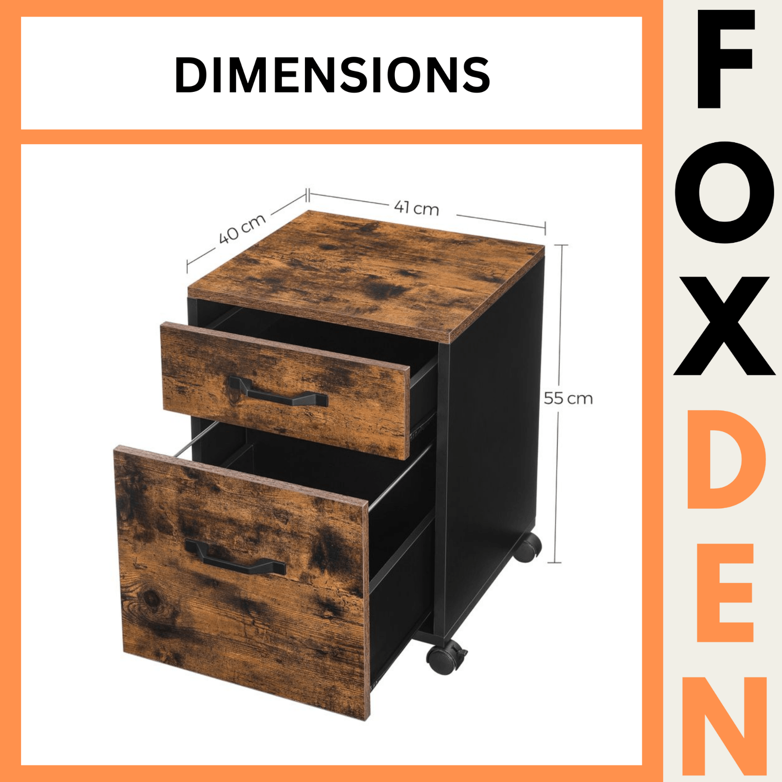 Rustic 2 Drawers Mobile Filing Cabinet Storage Drawer Profile Unit Castor Wheels - Home and Garden Furniture Shop - rustic - furniture