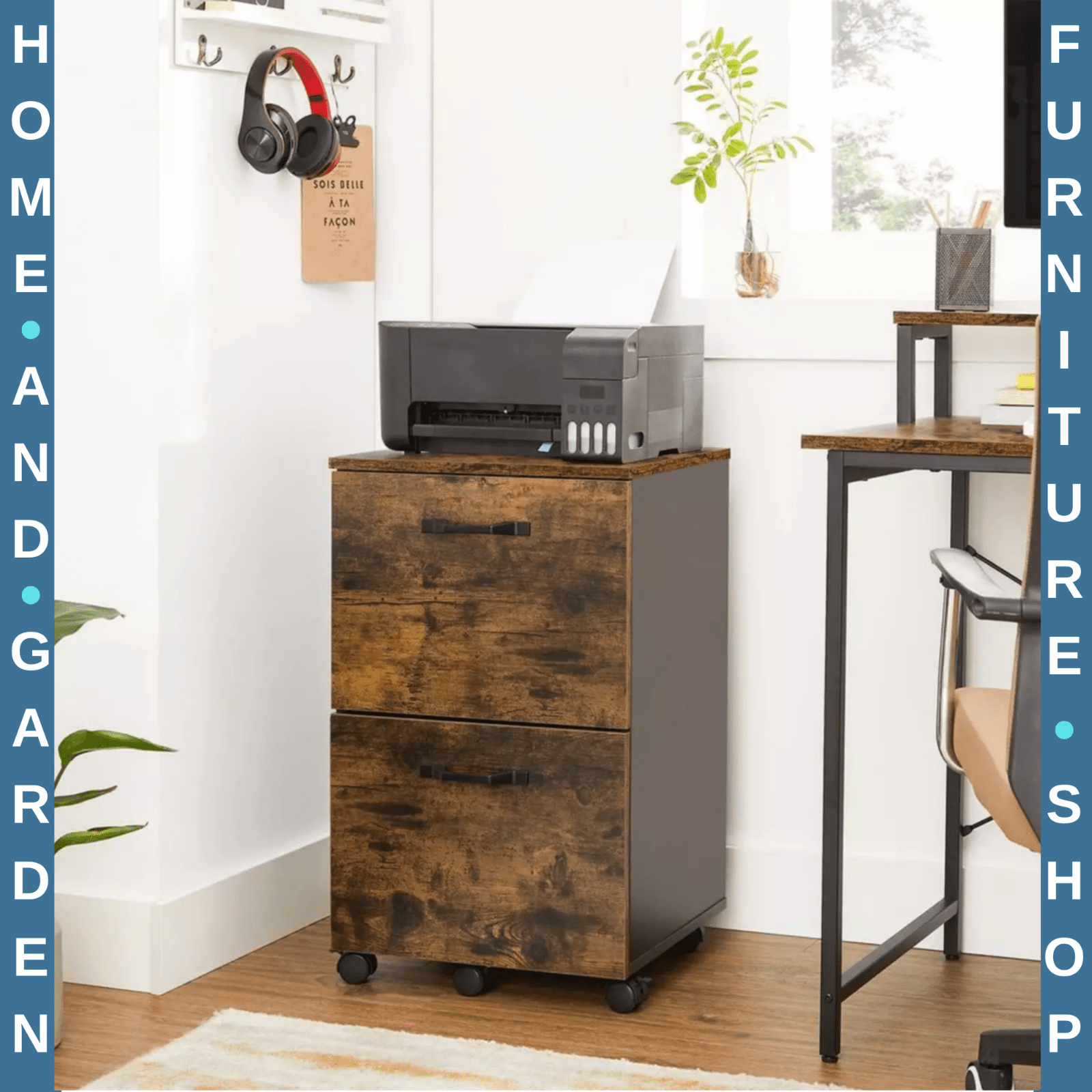 Rustic 2 Drawers Mobile Filing Cabinet Storage Sideboard Unit 2 Brakes 5 Castors - Home and Garden Furniture Shop - rustic - furniture