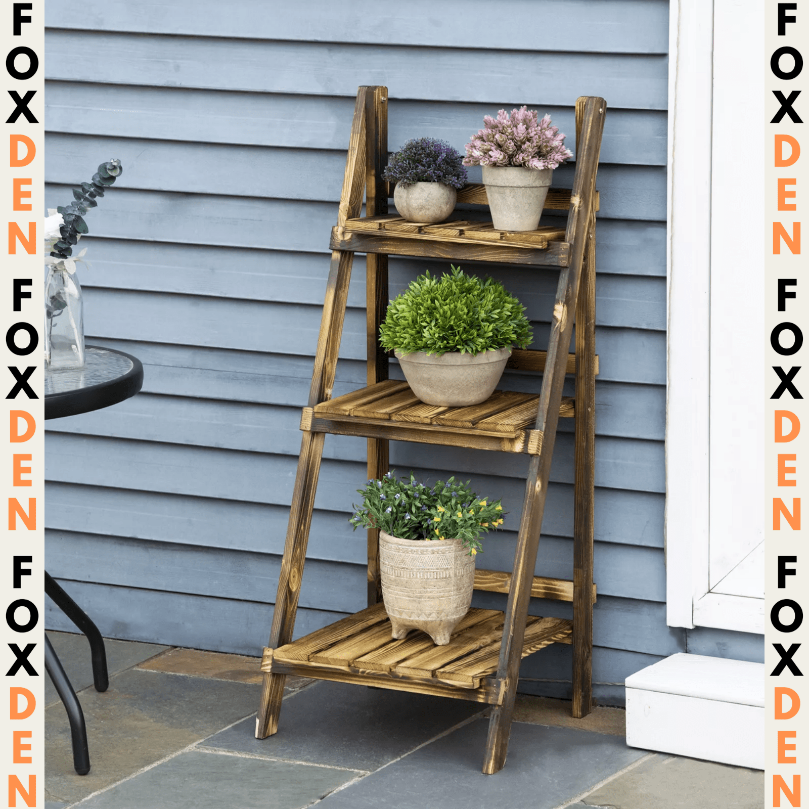 Rustic 3 - Tier Folding Wooden Flower Stand Plant Display Garden Patio Plant Shelf - Home and Garden Furniture Shop - #rustic - furniture#