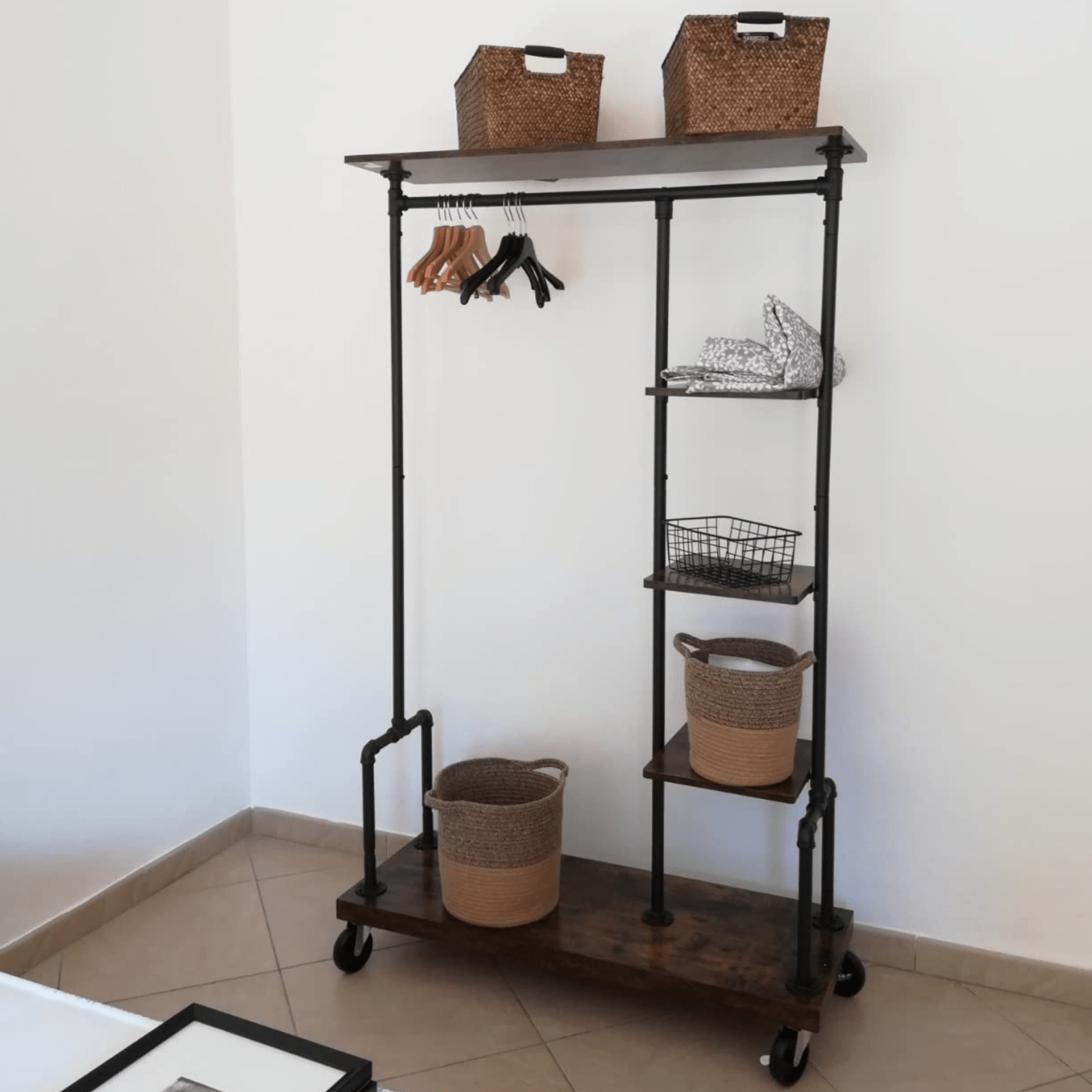 Rustic 5 Tier Clothes Rail Hat and Coat Stand Shoe Rack Shelf Storage on Wheels - Home and Garden Furniture Shop - #rustic - furniture#