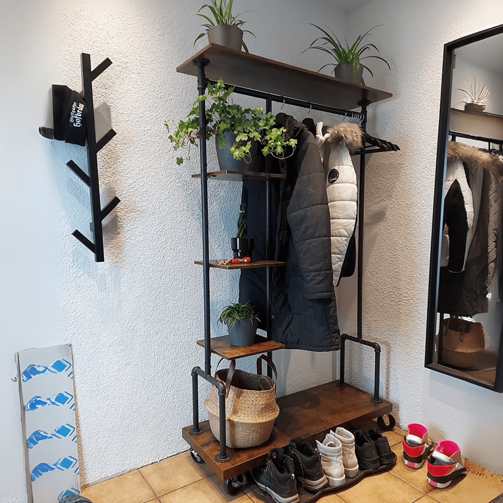 Rustic 5 Tier Clothes Rail Hat and Coat Stand Shoe Rack Shelf Storage on Wheels - Home and Garden Furniture Shop - rustic - furniture