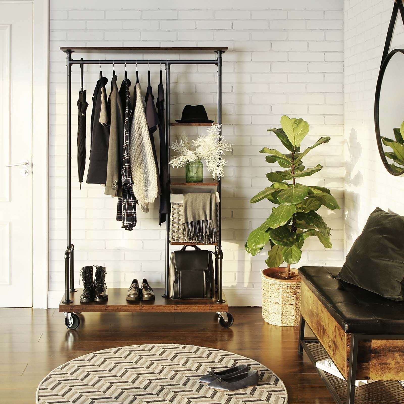 Rustic 5 Tier Clothes Rail Hat and Coat Stand Shoe Rack Shelf Storage on Wheels - Home and Garden Furniture Shop - rustic - furniture