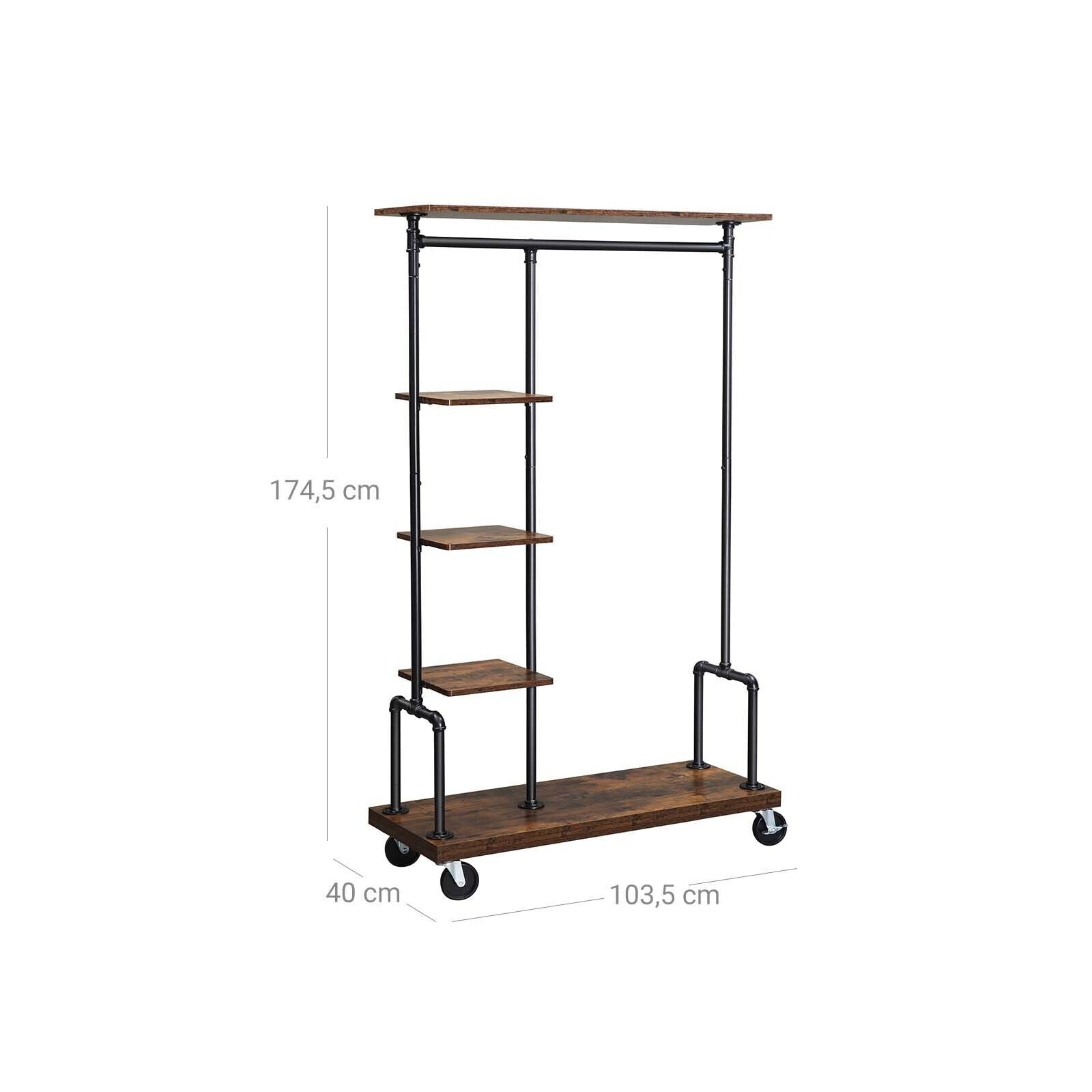 Rustic 5 Tier Clothes Rail Hat and Coat Stand Shoe Rack Shelf Storage on Wheels - Home and Garden Furniture Shop - #rustic - furniture#