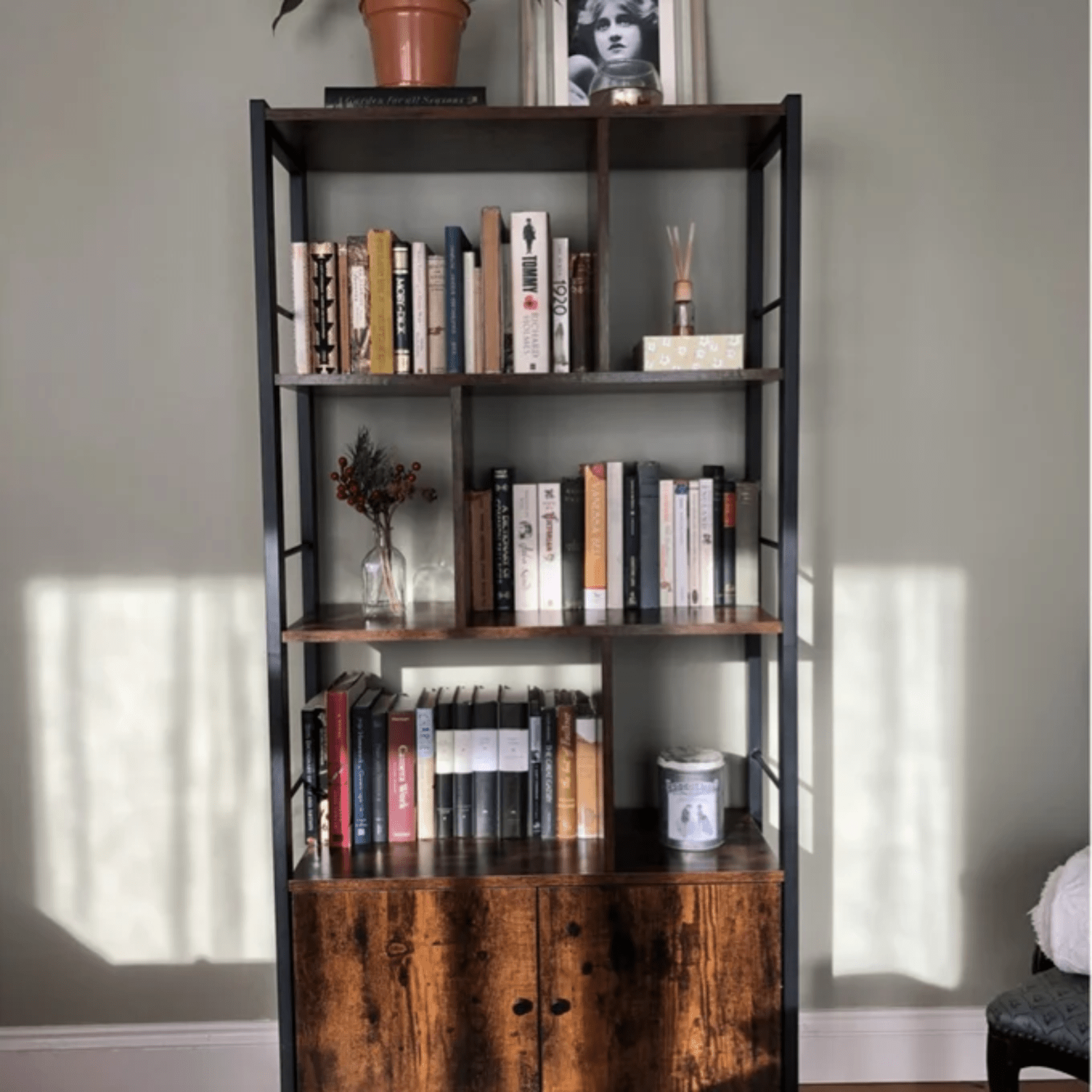 Rustic Bookcase Cupboard 4 Tier Retro Vinyl Record Shelving Unit Display Stand - Home and Garden Furniture Shop - #rustic - furniture#