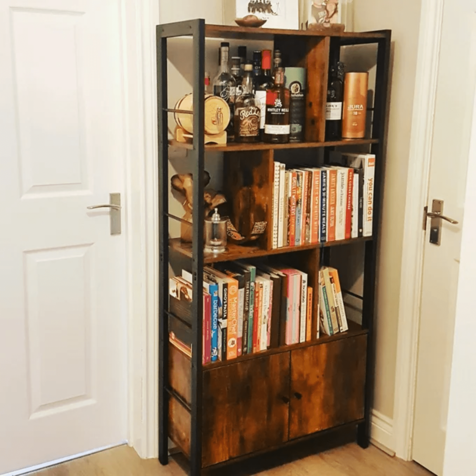 Rustic Bookcase Cupboard 4 Tier Retro Vinyl Record Shelving Unit Display Stand - Home and Garden Furniture Shop - #rustic - furniture#