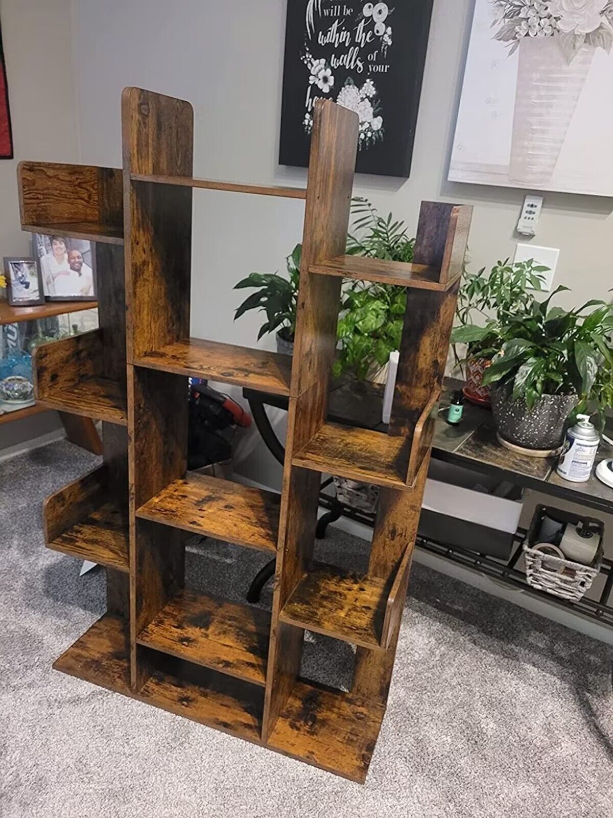 Rustic Bookcase Unique Tree Shaped Freestanding Bookshelf 13 Storage Shelves - Home and Garden Furniture Shop - #rustic - furniture#