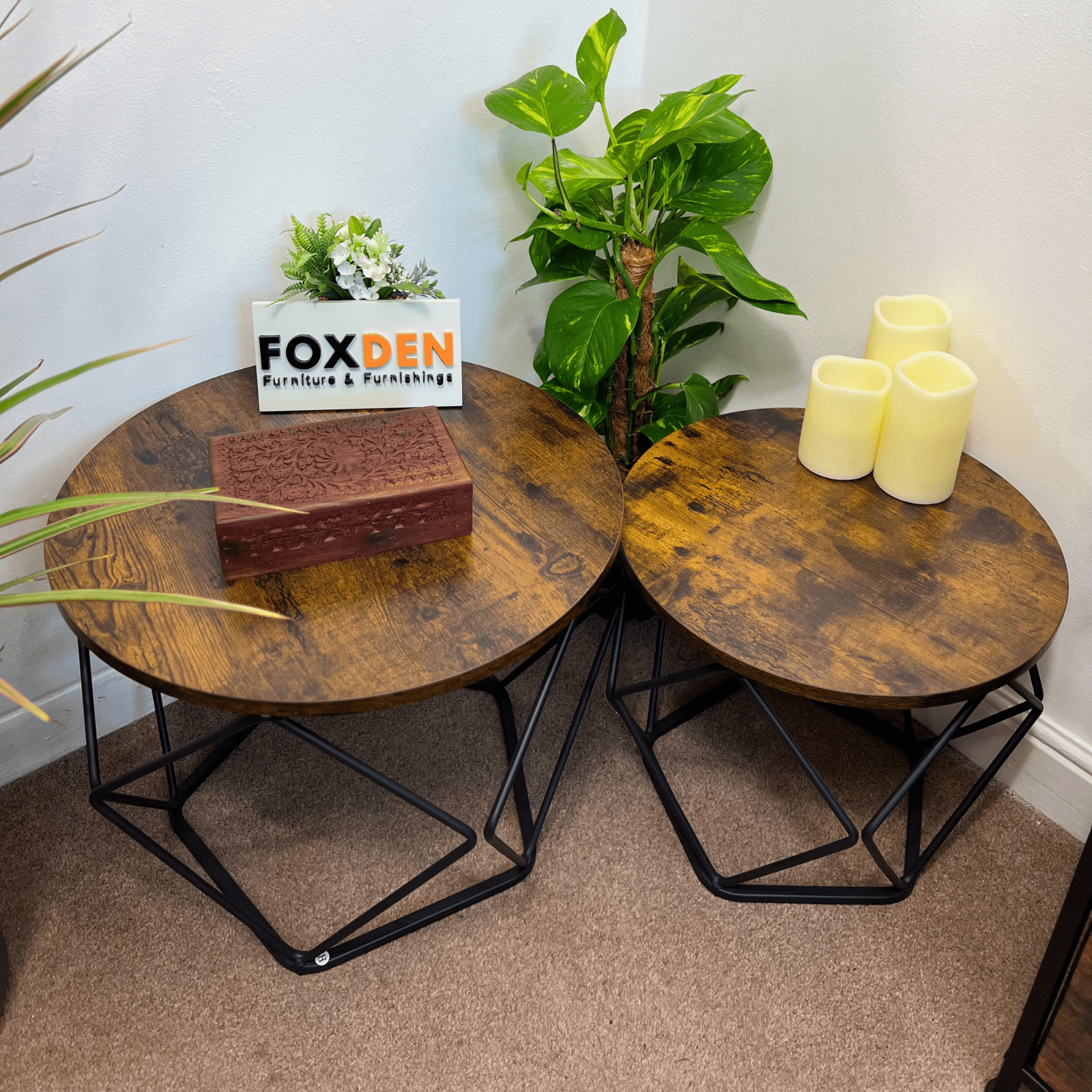 Rustic Brown Coffee Tables Nesting Side Tables Living Room Nest of Tables End - Home and Garden Furniture Shop - rustic - furniture