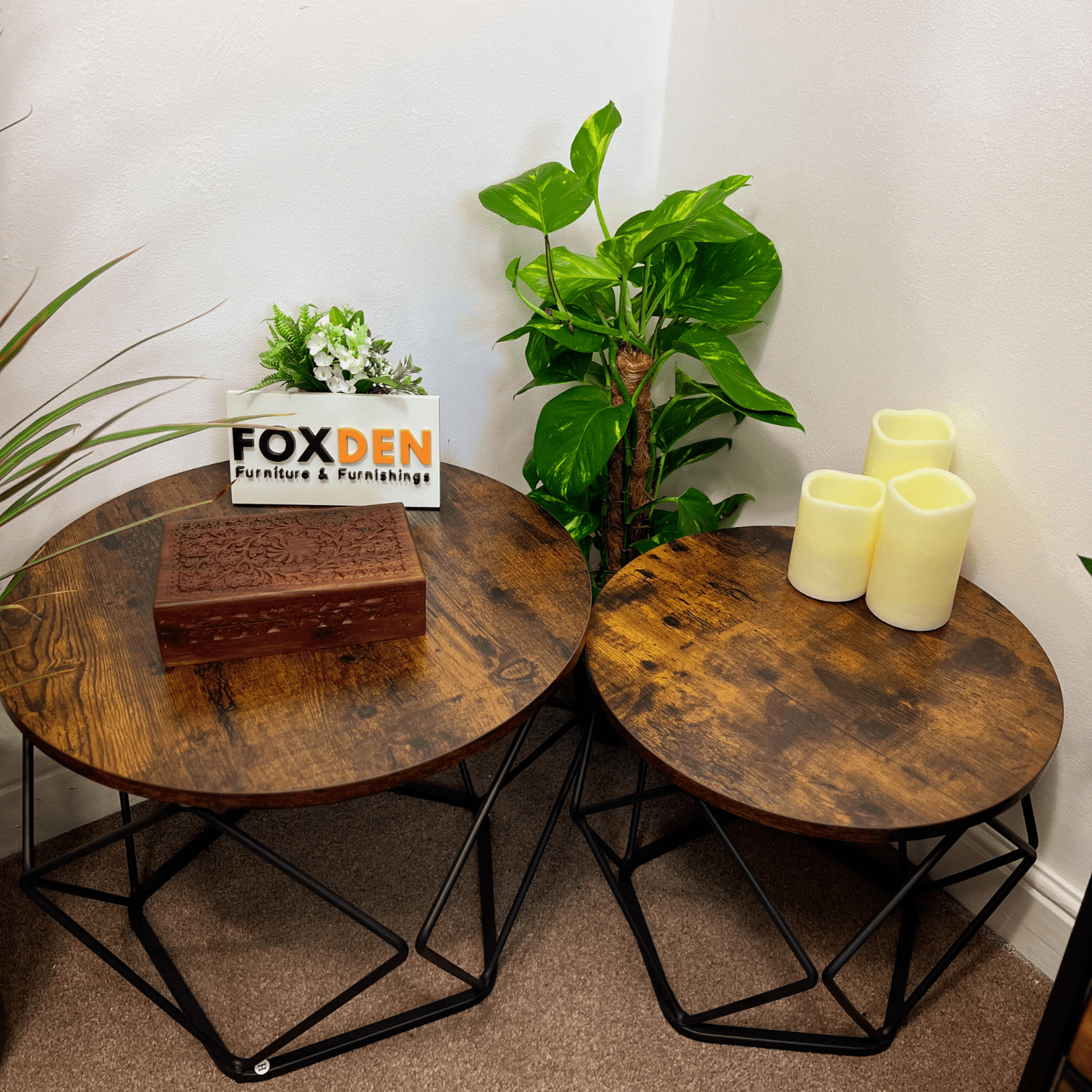 Rustic Brown Coffee Tables Nesting Side Tables Living Room Nest of Tables End - Home and Garden Furniture Shop - rustic - furniture