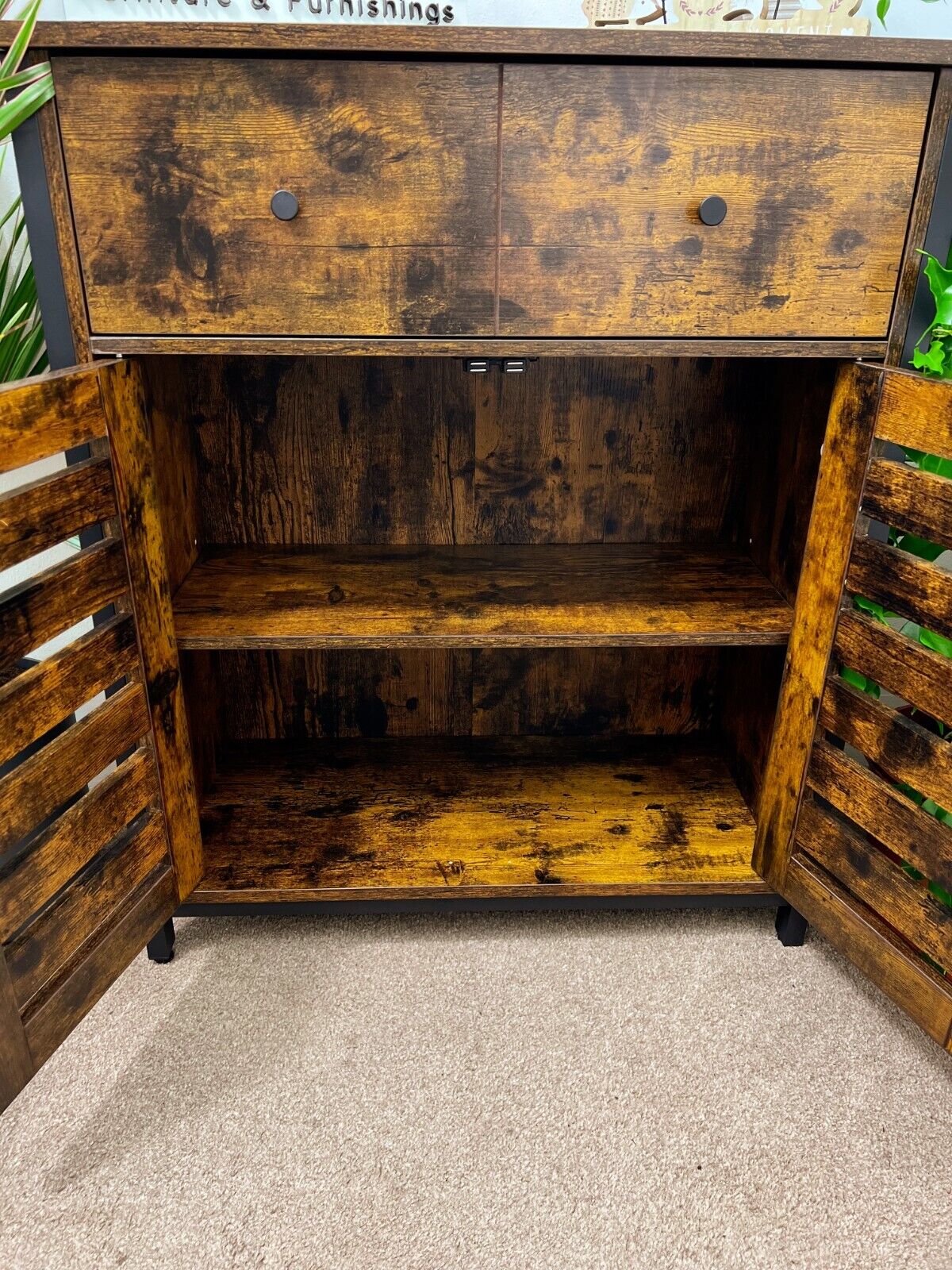 Rustic Brown Freestanding Cabinet Storage Cupboard Drawer and Shelves Sideboard - Home and Garden Furniture Shop - #rustic - furniture#