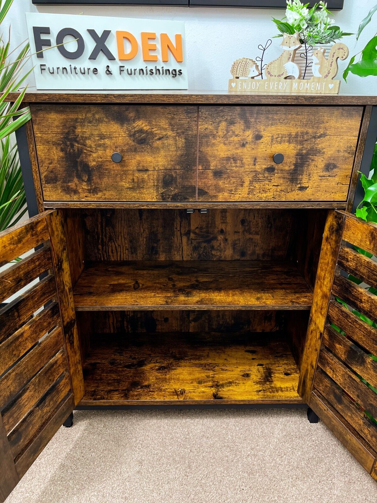 Rustic Brown Freestanding Cabinet Storage Cupboard Drawer and Shelves Sideboard - Home and Garden Furniture Shop - #rustic - furniture#